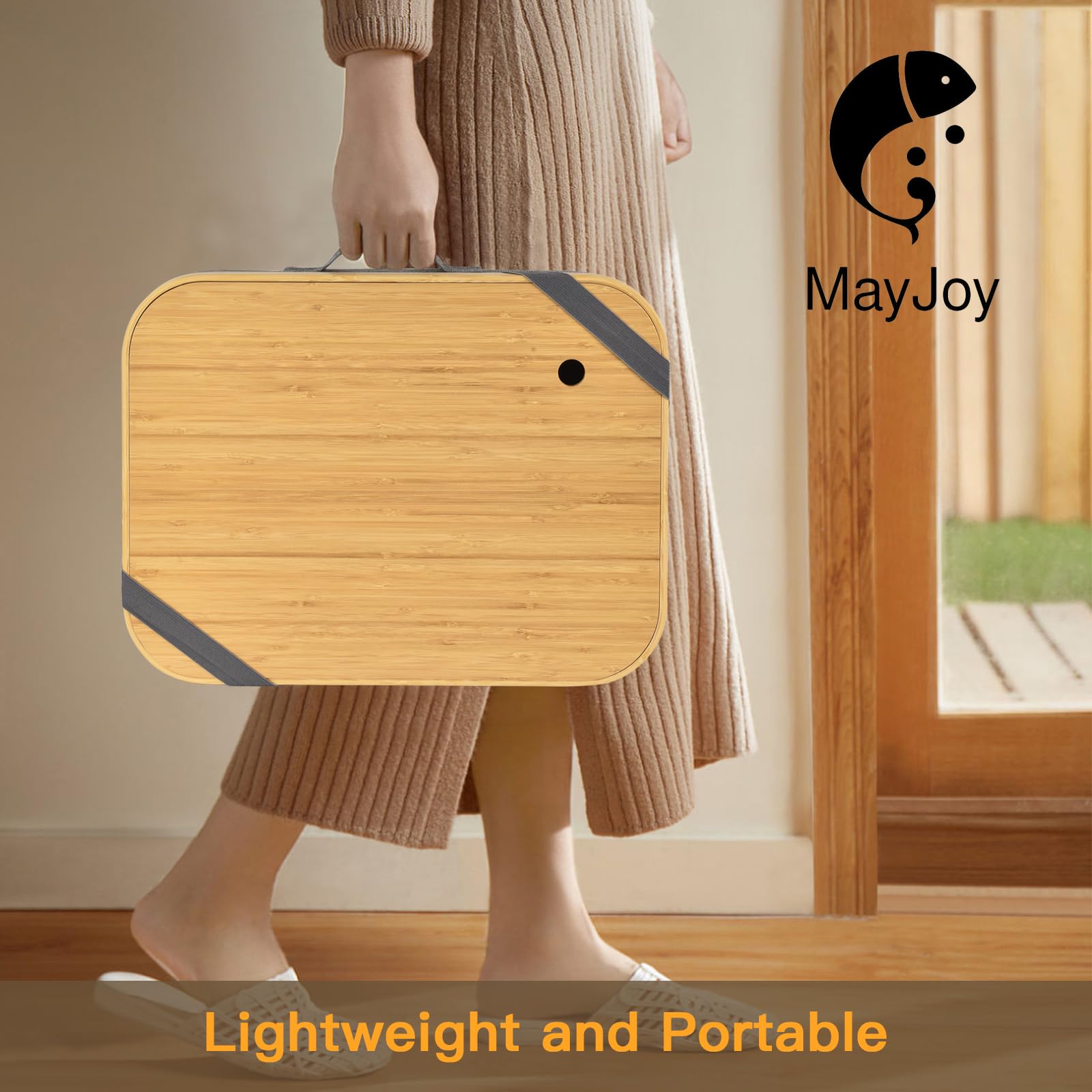 Mayjoy Bamboo Lap Desk with Storage & Removable Cover - Portable Laptop Stand for Work on Bed, Couch or Floor - Perfect for Writing, Drawing & Remote Work (Grey)