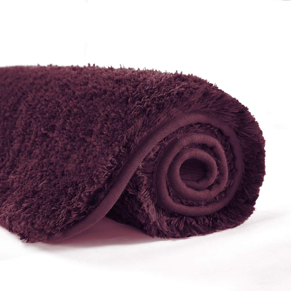 Non-Slip Microfiber Bath Mat - Super Absorbent Plush Shaggy Bathroom Rug (16x24 Inches, Merlot Red) | Machine Washable, Soft & Thick Shower Mat for Bathroom Safety - Perfect for Wet Floors, Tub Side & Vanity Areas