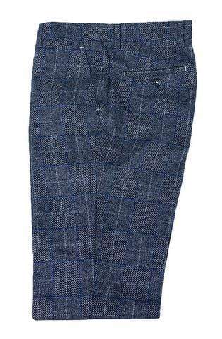 Cavani Miles Navy Blue Tweed Check Trousers for Men - Classic Slim Fit Formal Pants for Office, Business & Wedding Events