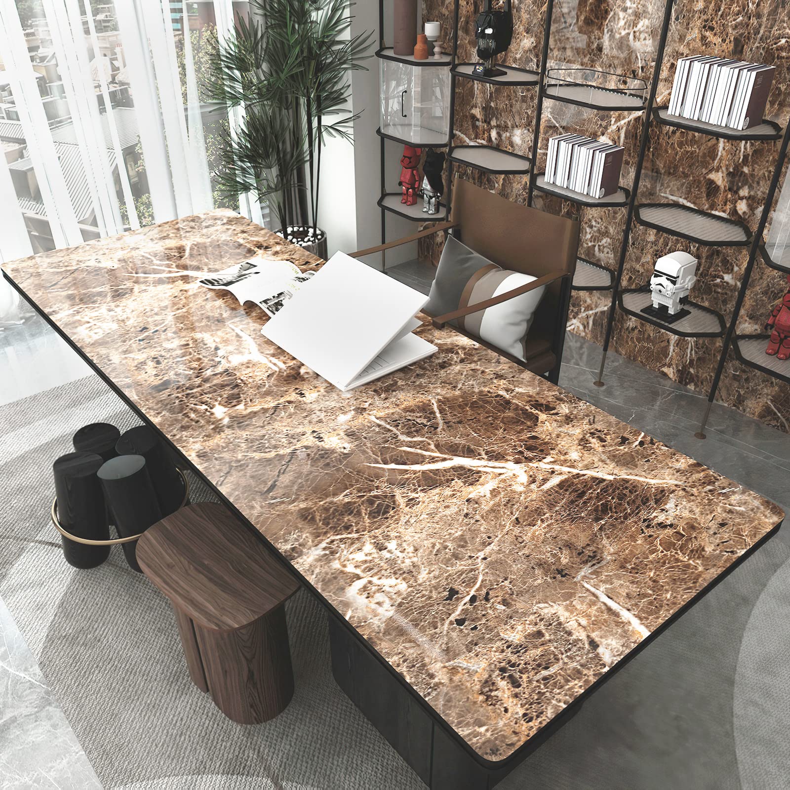 JSEVEM 24×197 Inch Extra Thick Peel and Stick Marble Wallpaper - Waterproof Brown White Faux Granite Vinyl Contact Paper for Kitchen Backsplash, Bathroom Countertops, Bedroom Walls & DIY Home Decor