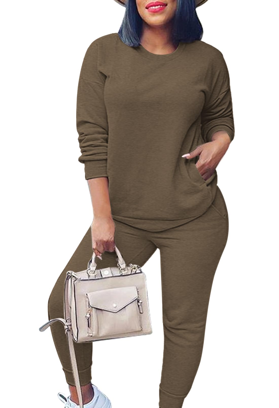 Fixmatti Women's 2 Piece Sweatsuit Set - Long Sleeve T-Shirt & Jogger Pants Comfy Lounge Outfit for Yoga, Running & Casual Wear