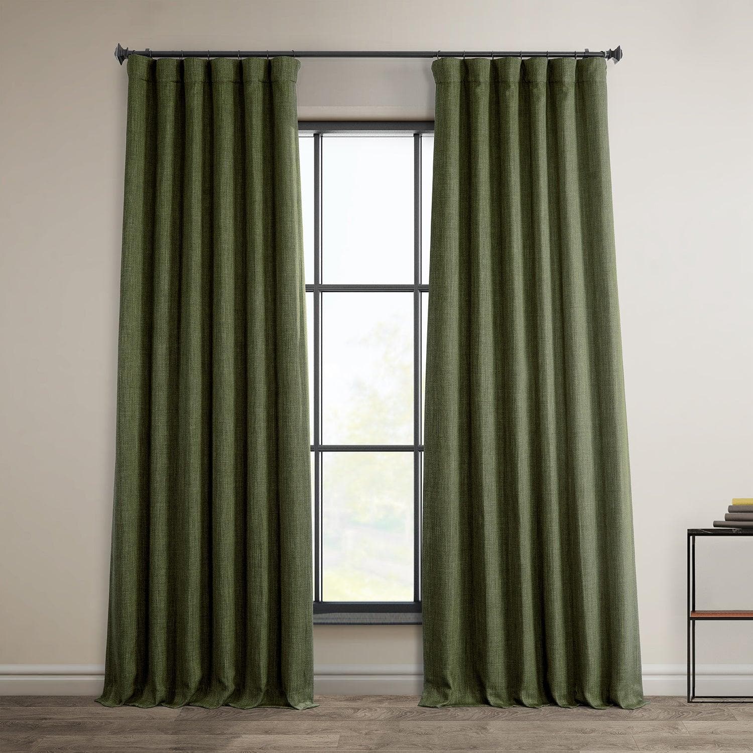 Khaki Green Textured Faux Linen Blackout Curtains for Bedroom & Living Room - Light Blocking Thermal Insulated Window Drapes for Home Decor & Privacy