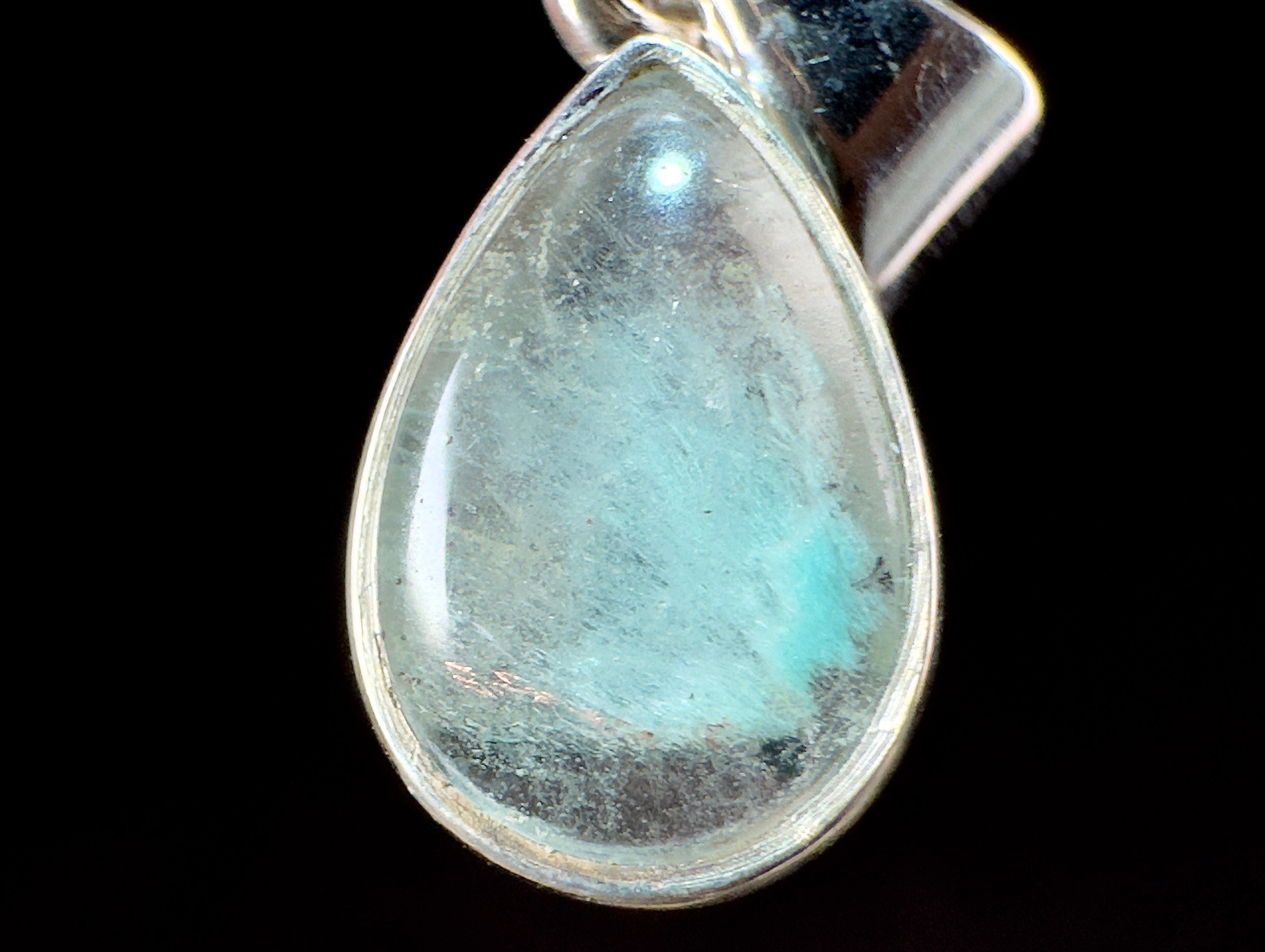 AJOITE in Quartz Crystal Pendant - Sterling Silver Teardrop Cabochon - Fine Jewelry & Healing Stones - 54539 - Perfect for Meditation, Energy Healing & Spiritual Gifts