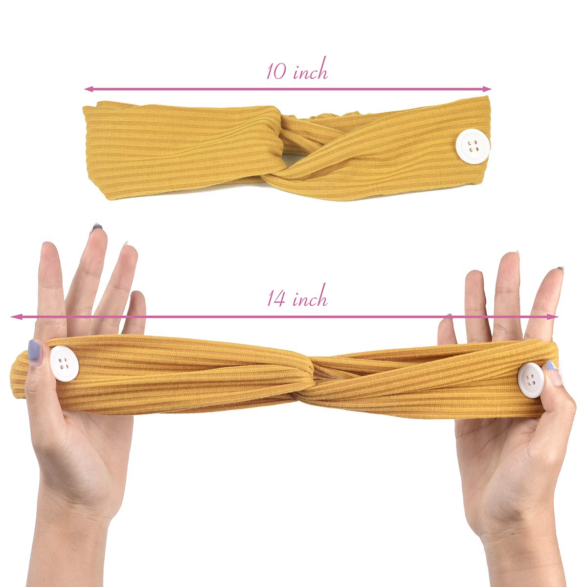 10 PCS Button Headbands for Face Masks - Stretchy Knotted Boho Hair Bands for Women - Lightweight Elastic Exercise Headbands for Nurses & Doctors - Ear Protection for Workouts, Medical Shifts & Daily Wear