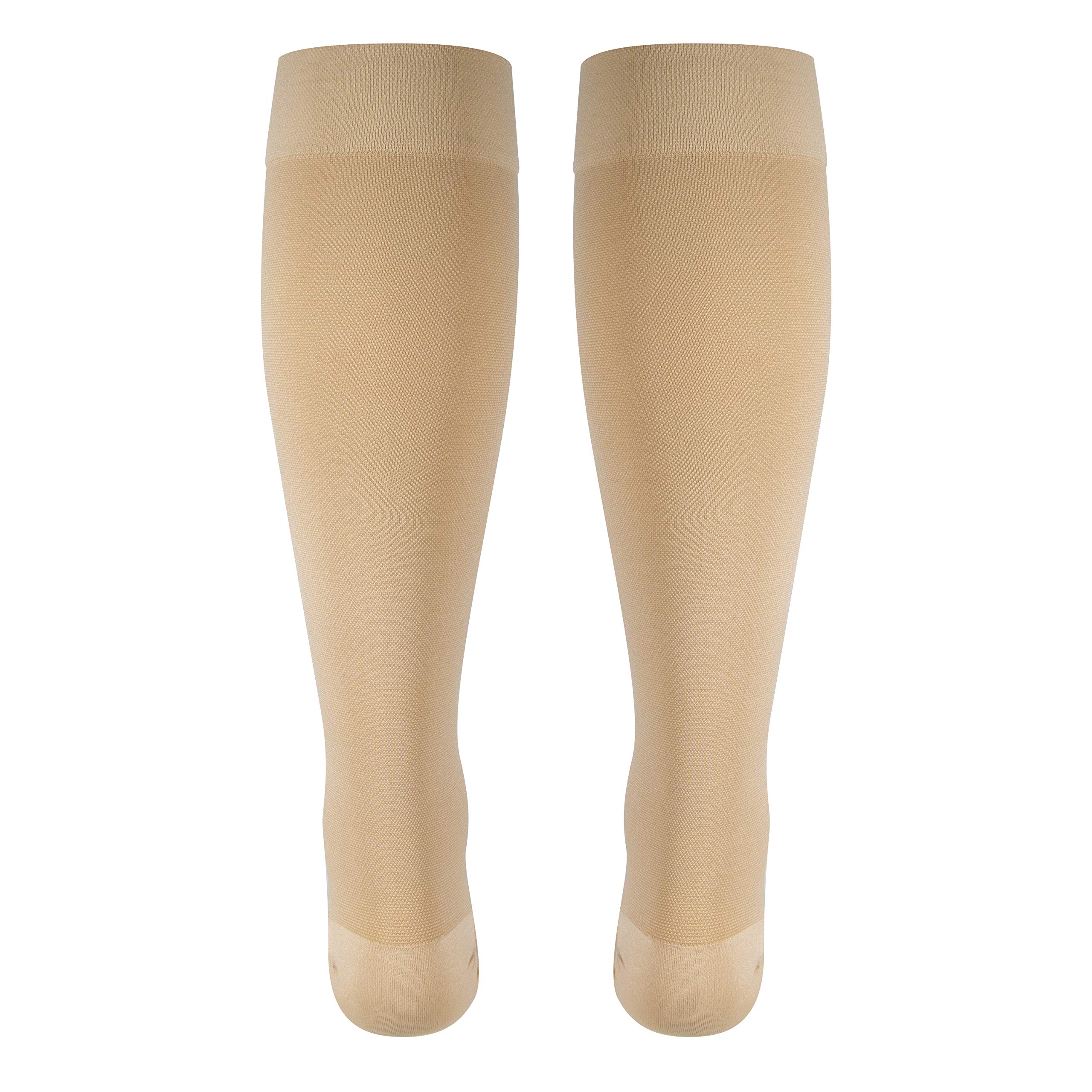 NuVein 20-30 mmHg Medical Compression Socks for Women & Men - Knee High Support Stockings with Closed Toe - Beige Medium Size - Ideal for Travel, Varicose Veins & Circulation Support