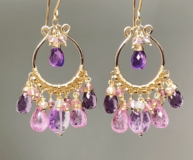 Stunning Pink Lavender Violet Gemstone Chandelier Earrings for Women – Perfect for Weddings, Parties & Special Occasions