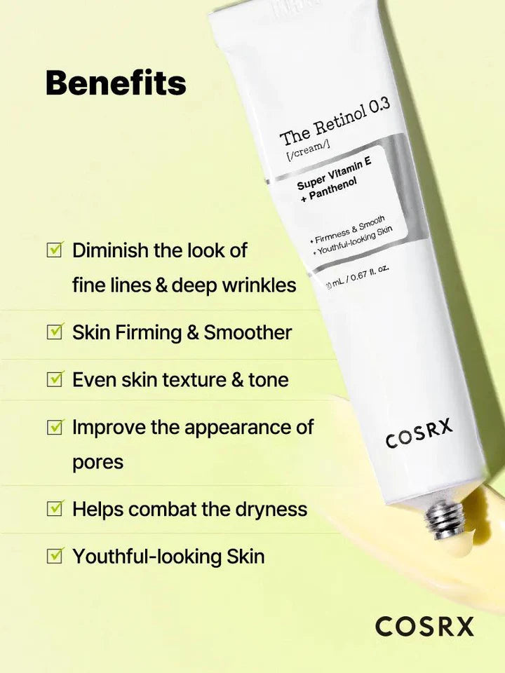 COSRX The Retinol 0.3 Cream 20ml - Anti-Aging Face Moisturizer for Wrinkles & Fine Lines - Perfect for Night Skincare Routine & Dry Skin Care