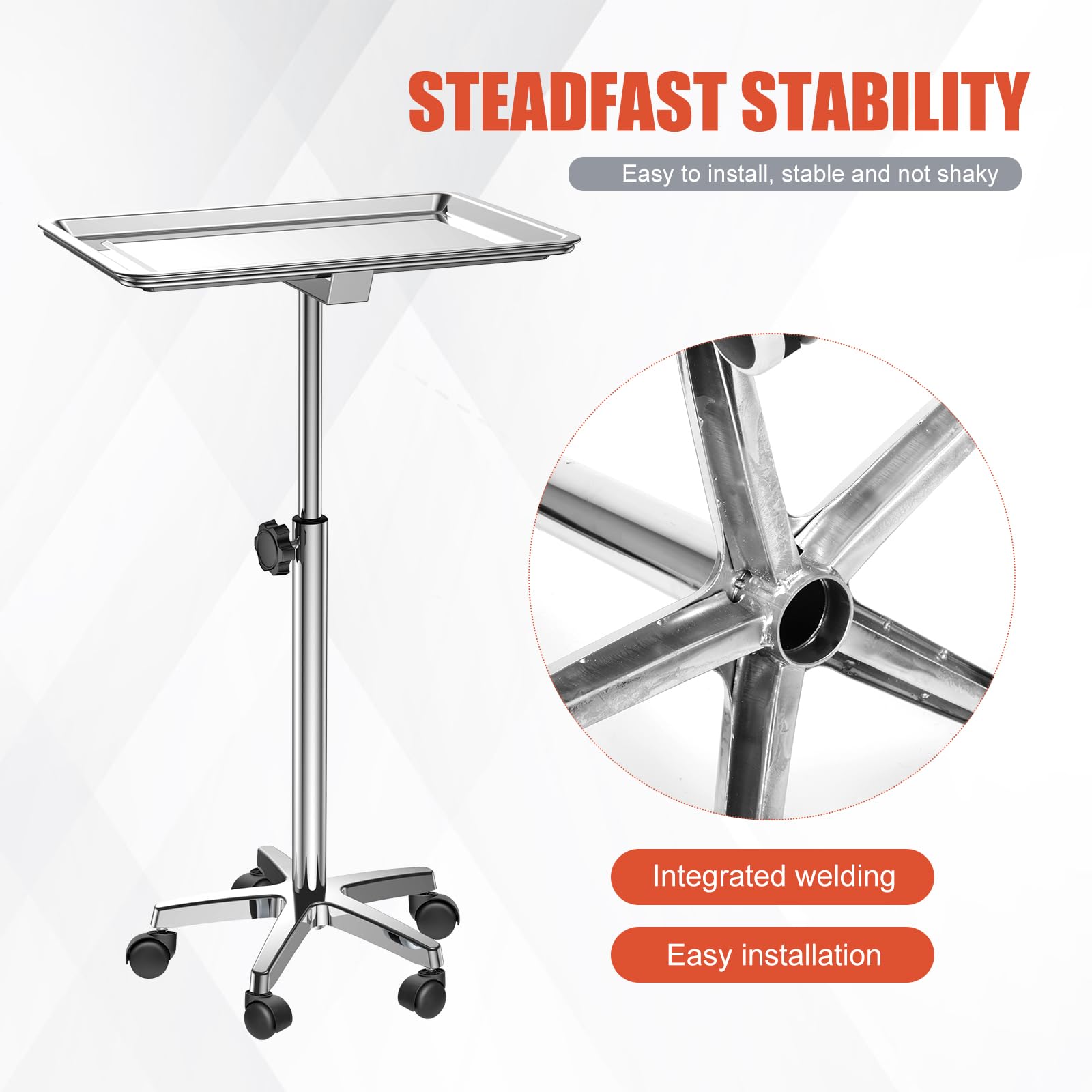 ChoJiah Extra Large Rolling Salon Tray - Heavy Duty Mayo Stand for Hairstylists, Tattoo Artists & Dental Clinics | Mobile Styling Station with Wheels for Hair Salons, Barber Shops & Tattoo Parlors