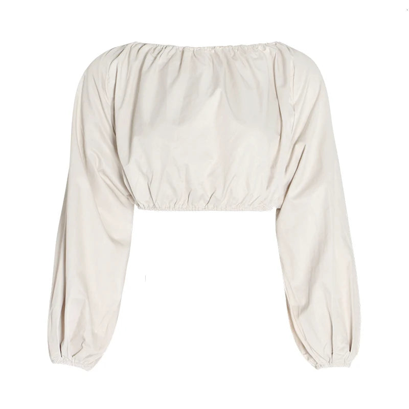 Sexy Backless Crop Top for Women - Slash Neck Lantern Sleeve Blouse, Summer Fashion Large Size Tops | Perfect for Beach, Party & Night Out