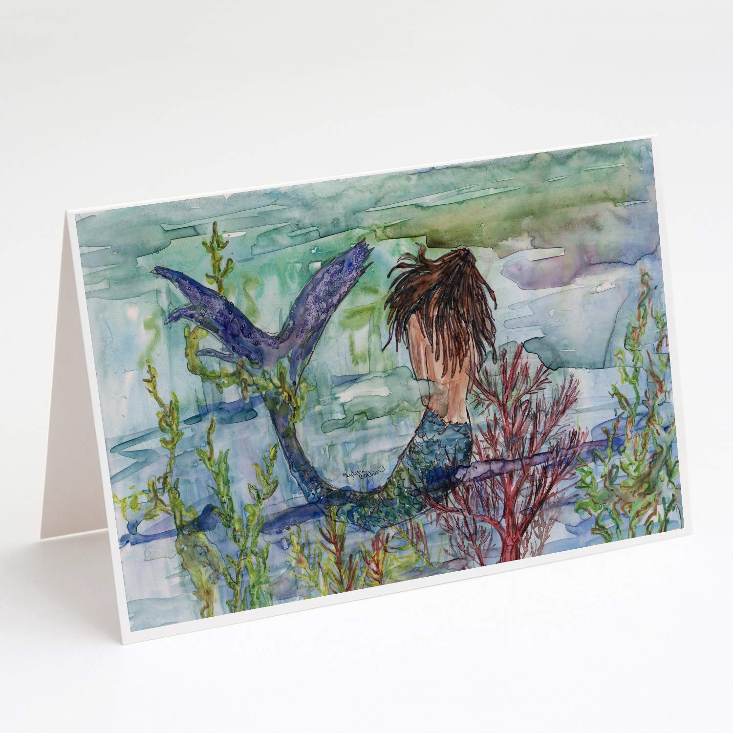 Brunette Mermaid Coral Fantasy Greeting Cards - Pack of 8 Blank A7 Note Cards (5x7) with Envelopes | Whimsical Stationery for Birthdays, Thank You Notes & Special Occasions