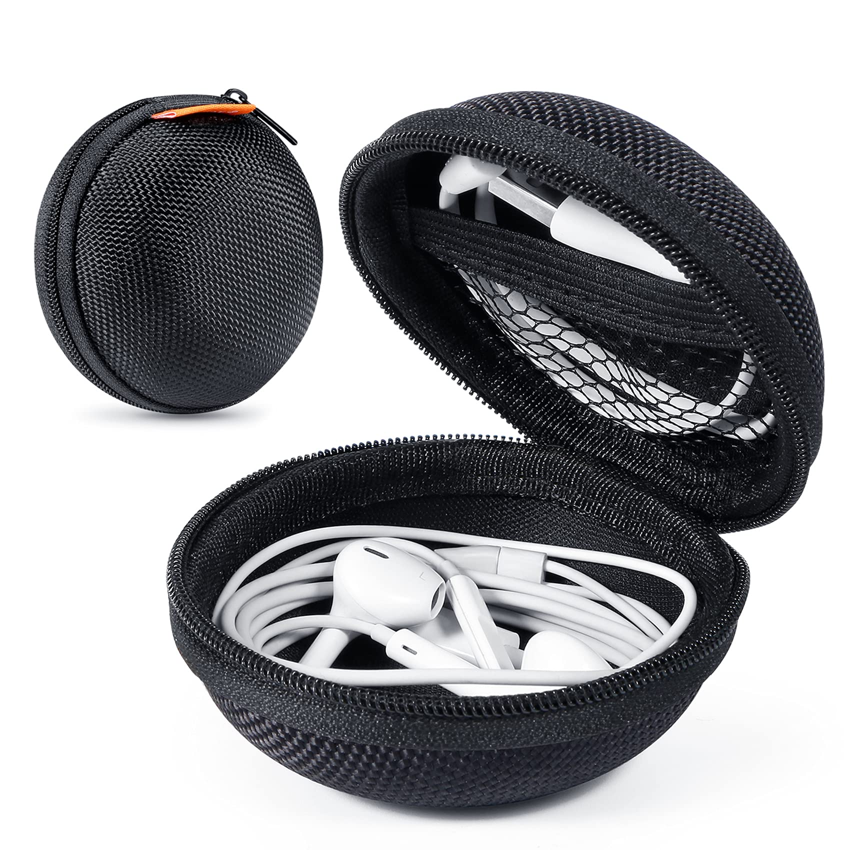 GLCON 2 Pack Small Electronic Zipper Case - Shockproof Hard EVA Storage Pouch for Airpods, Earphones, Earbuds, Adapter, Cable, Charger, Headset - Black | Perfect for Travel, Gym & Daily Organization