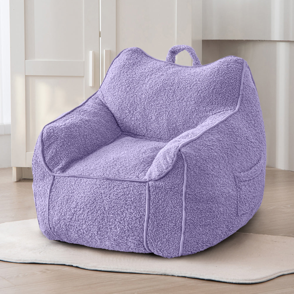 MAXYOYO Kids Bean Bag Chair - Soft Sherpa Bean Bag Couch with Decorative Edges for Children's Room | Comfortable Seating for Playroom, Bedroom & Reading Nook (Purple)