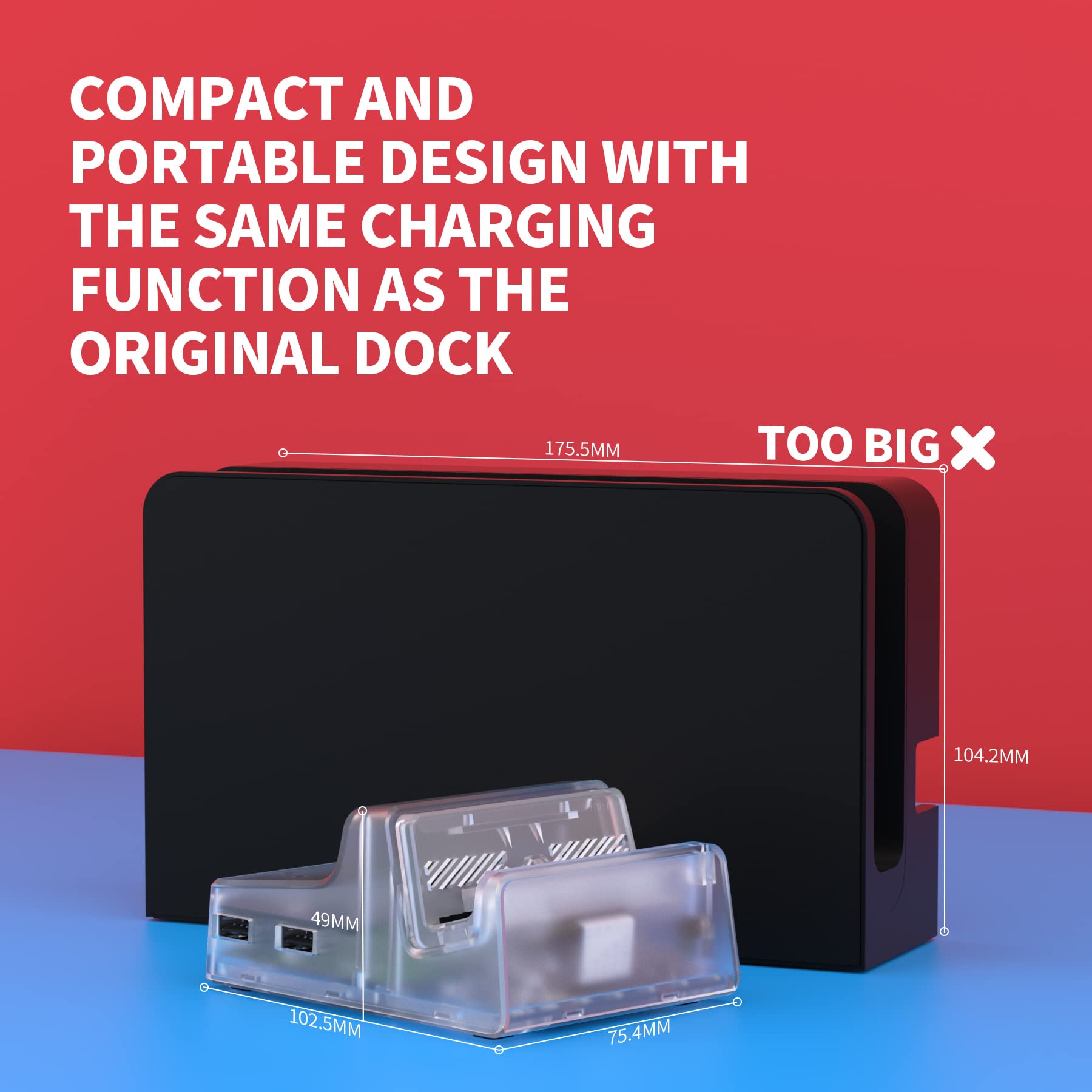 eXtremeRate AiryDocky DIY Kit - Clear Replacement Case for Nintendo Switch Dock | Redesigned Portable Mini Dock Shell Cover for Nintendo Switch OLED (Shell Only, No Dock/Chip) - Perfect for Travel & Home Gaming Setup