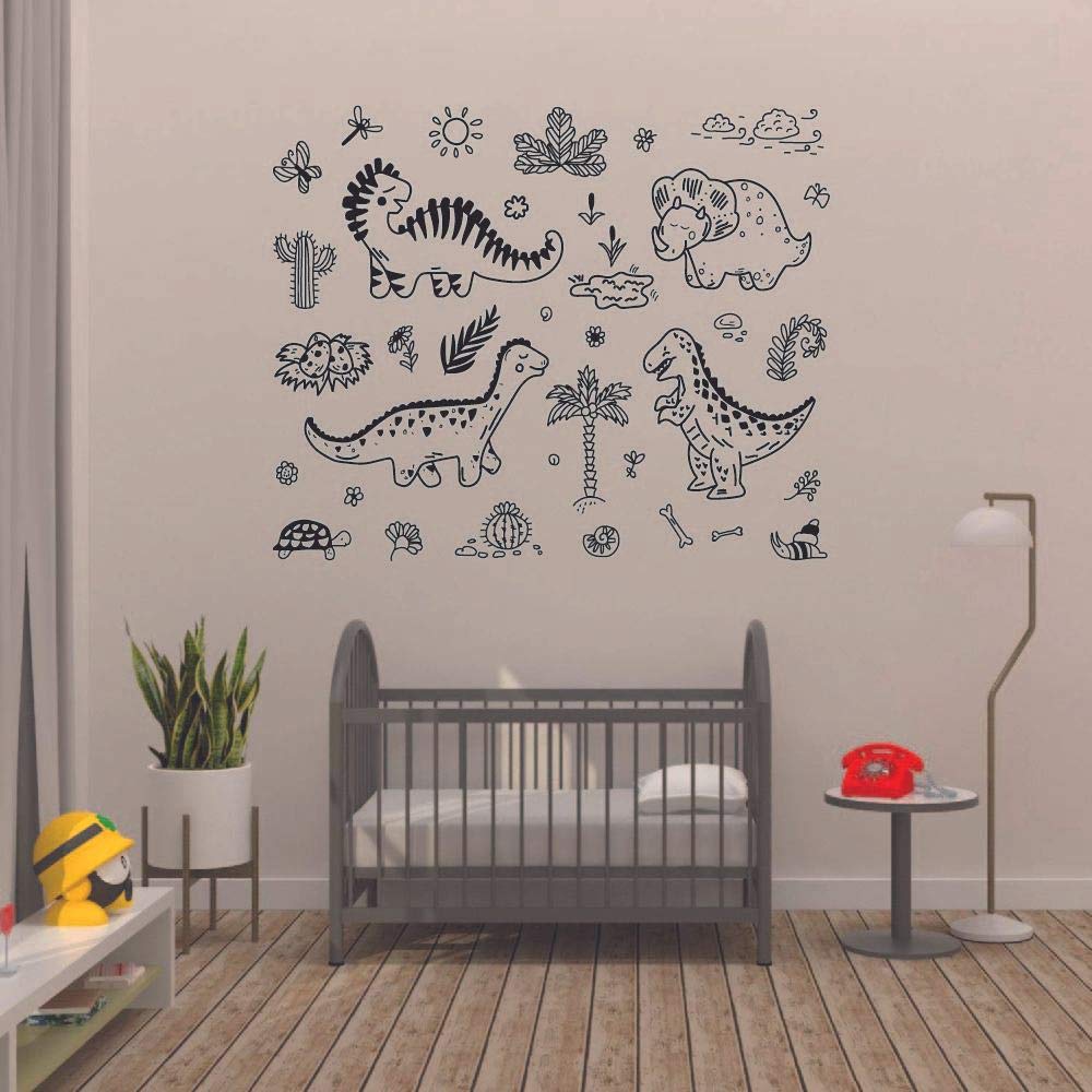 Dinosaur Wall Decals for Kids - T-Rex & Plants Vinyl Stickers (35x40 inch) | Fun Nursery, Bedroom & Playroom Decor | Boys & Girls Room, Kindergarten, Garage Wall Art
