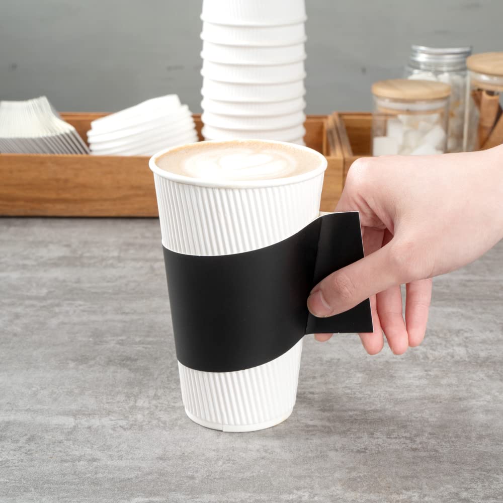 Restpresso 1000-Pack Disposable Hot Coffee Sleeves with Handle - Fits 12oz, 16oz & 20oz Cups - Eco-Friendly Black Paper Cup Jackets (Cups Sold Separately) - Perfect for Coffee Shops, Cafes & Takeout Services