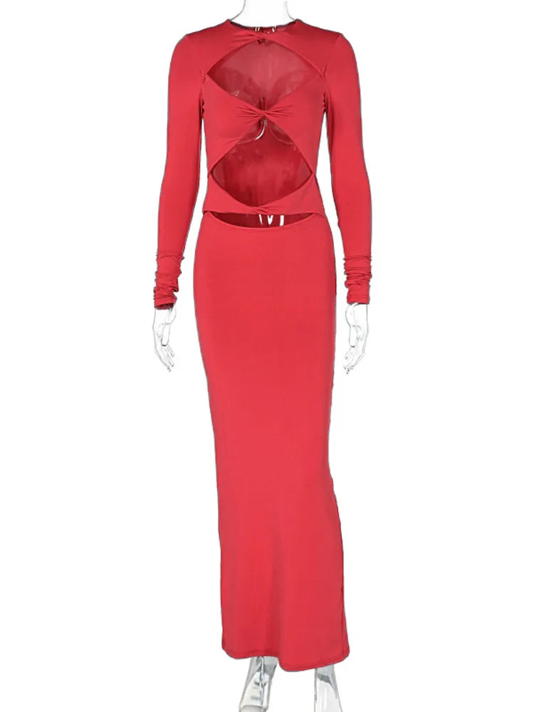Elegant Hollow Out Long Sleeve Bodycon Dress for Women - Sexy Slim Fit Party Club Evening Dress 2024 | Perfect for Night Out, Date Night, and Special Occasions