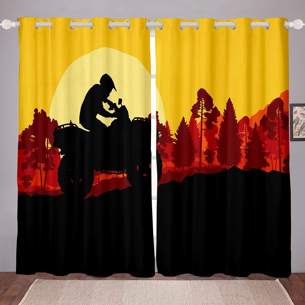 Feelyou Motocross Rider Blackout Curtains - Extreme Sports Motorcycle Theme Window Drapes for Bedroom & Living Room (2 Panels, 38x45 Inches) - Perfect for Kids Room, Man Cave & Motorcycle Enthusiasts