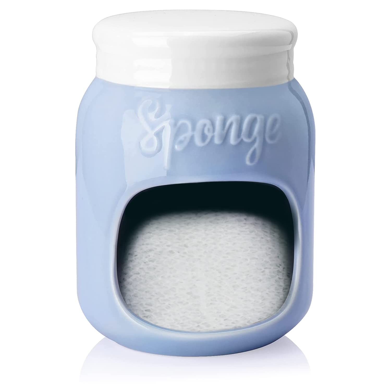 Sweese Porcelain Sponge Holder for Kitchen Sink - Modern Farmhouse Mason Jar Design - Perfect Kitchen Accessory Gift for Family & Friends - Ideal for Organizing Sponges & Cleaning Tools by Sink (Lila 816.110) | Great for Farmhouse, Cottage & Vintage Style Kitchens