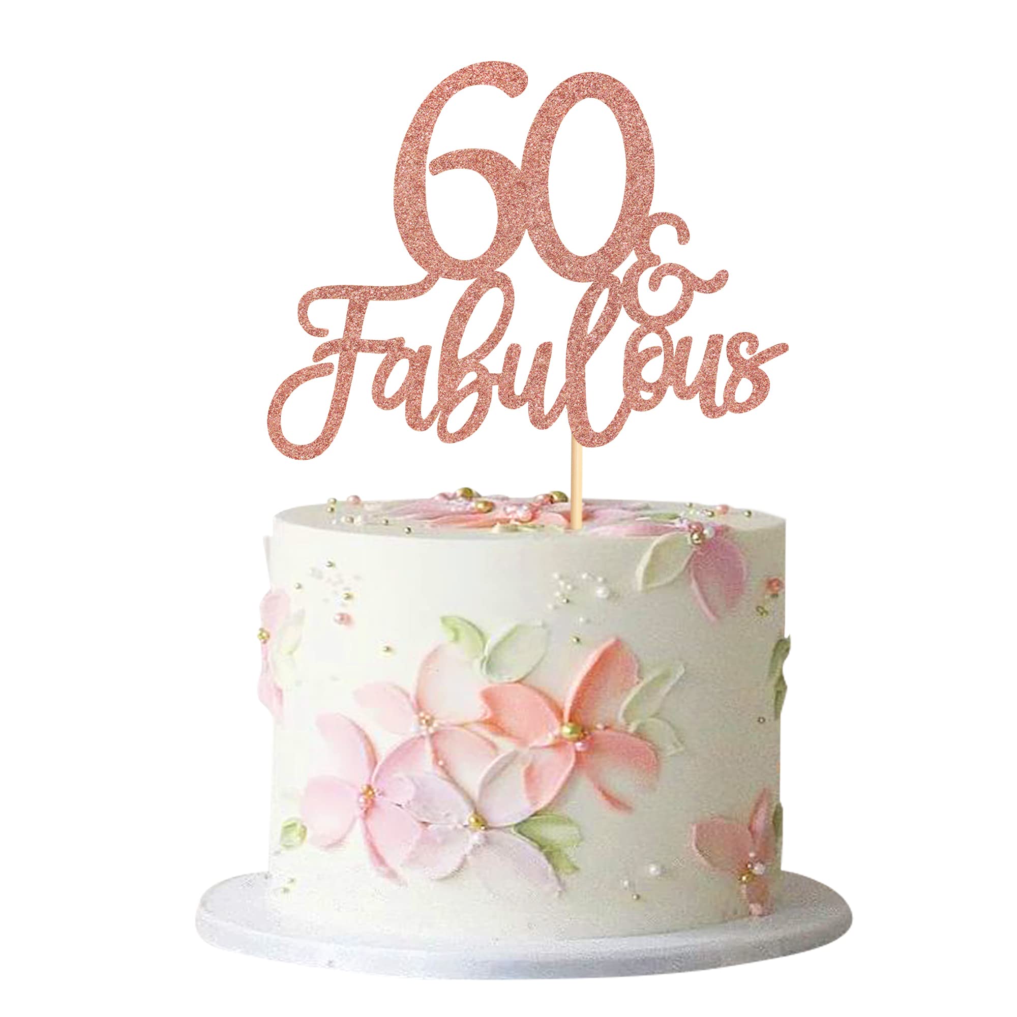 Blumomon 3-Pack 60 & Fabulous Rose Gold Glitter Cake Toppers - Happy 60th Birthday & Anniversary Party Decorations - Perfect for 60th Birthday Cakes, Wedding Anniversaries, and Milestone Celebrations