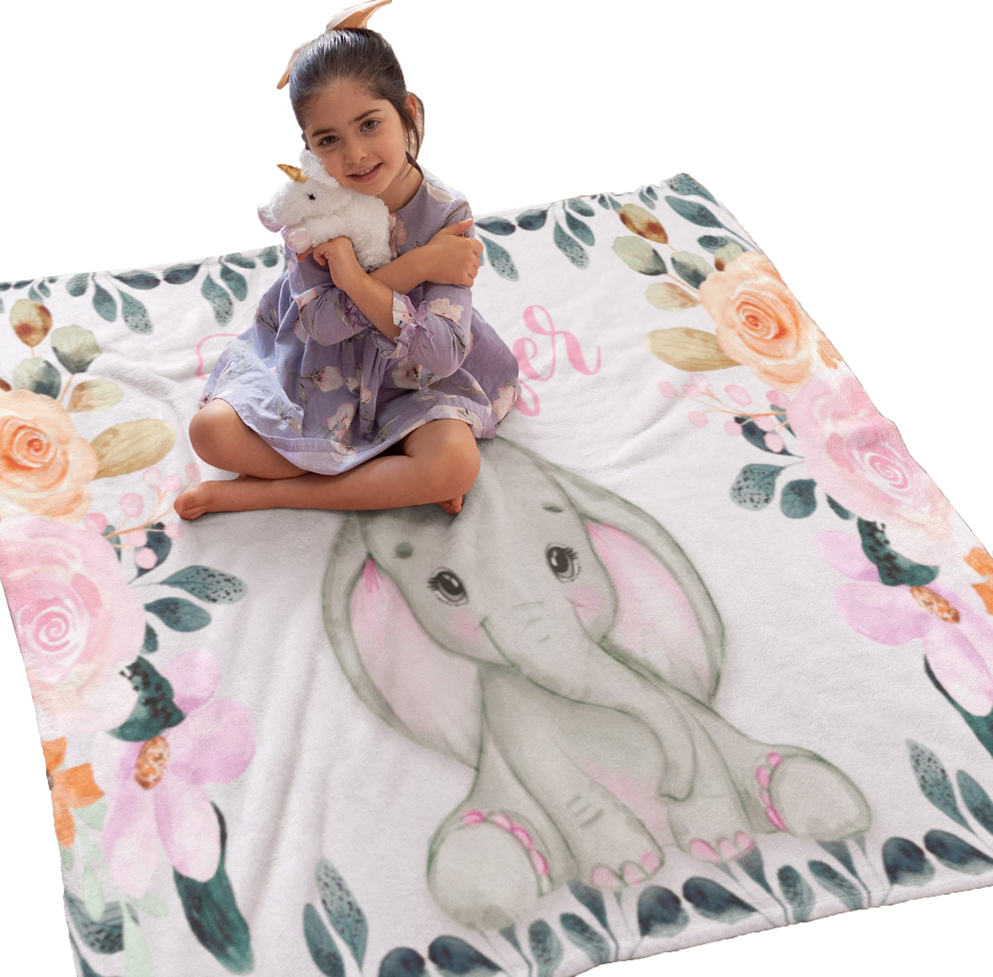 Personalized Elephant Baby Blanket - Super Soft & Cozy Custom Name Throw for Newborns, Toddlers, Preschoolers | Perfect Gift for Birthdays, Children's Day & Grandkids | Nursery, Stroller & Cuddle Time Essential