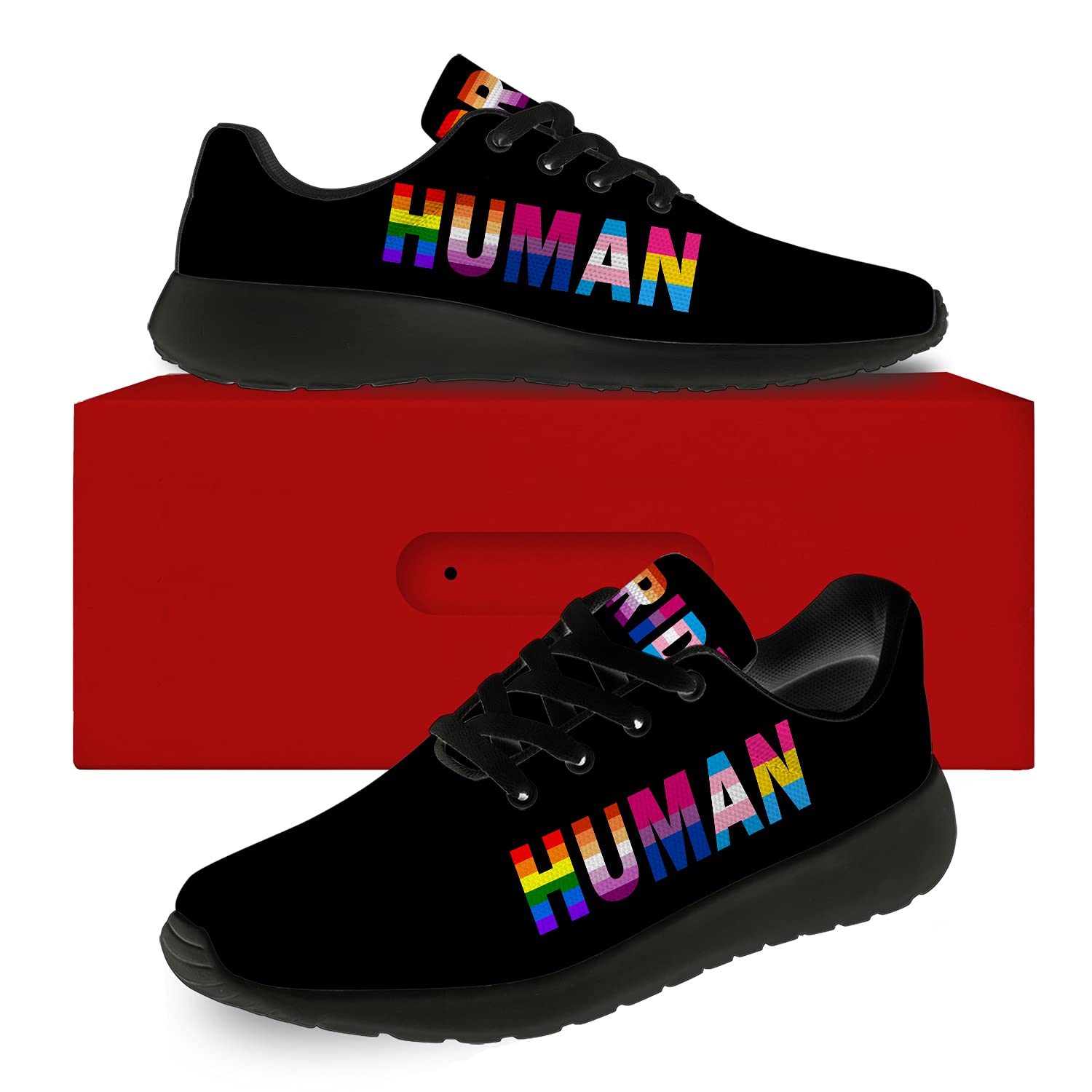 **Men's & Women's LGBTQ Rainbow Running Shoes - Comfortable Walking & Tennis Sneakers for LGBTQ+ Community - Size 11 Men/13 Women - Black - Perfect for Pride Events, Workouts & Casual Wear**