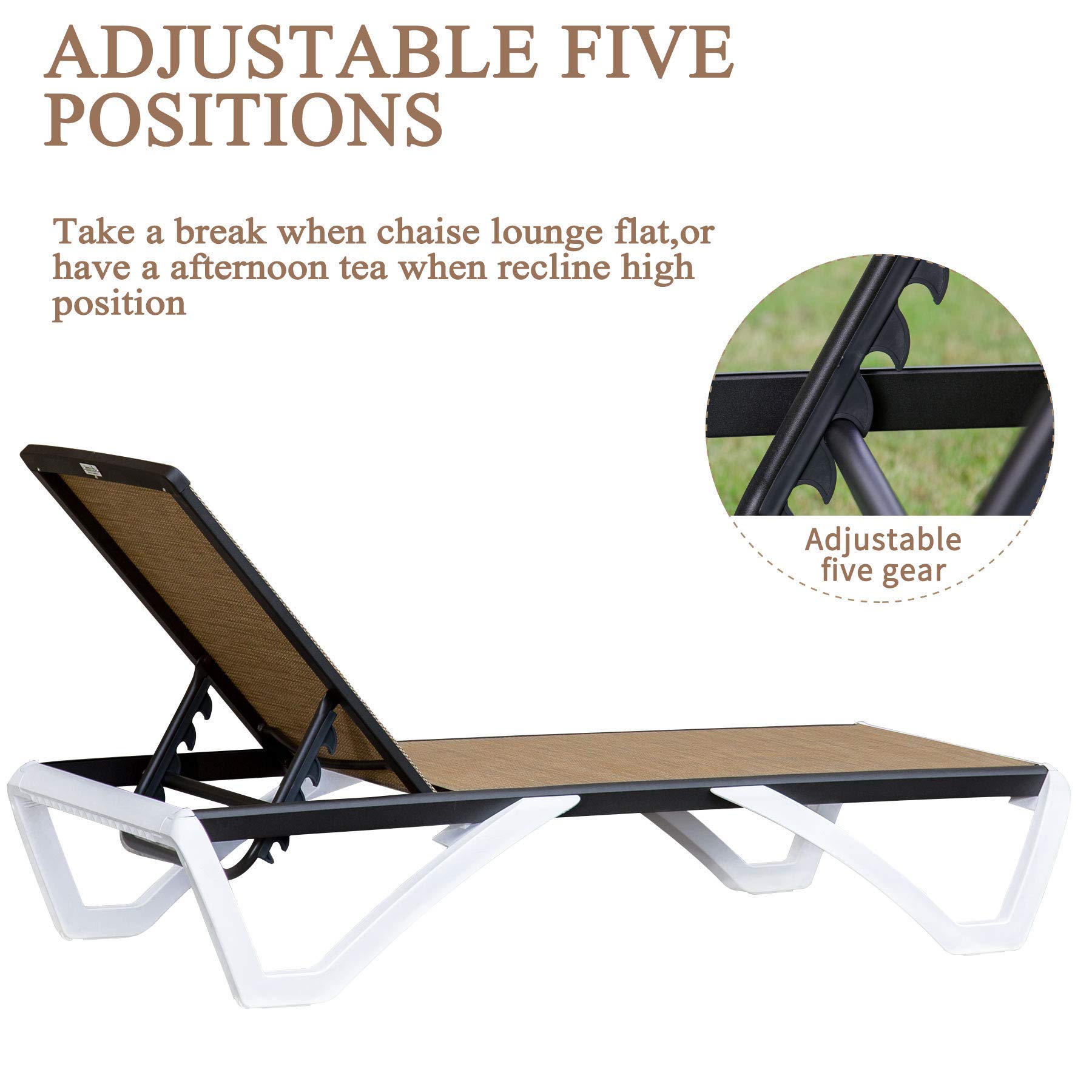 Domi Adjustable Aluminum Pool Lounge Chair - All-Weather Textilene Outdoor Chaise Lounge for Deck, Lawn & Backyard (Brown) | Perfect for Poolside Relaxation, Sunbathing & Patio Lounging