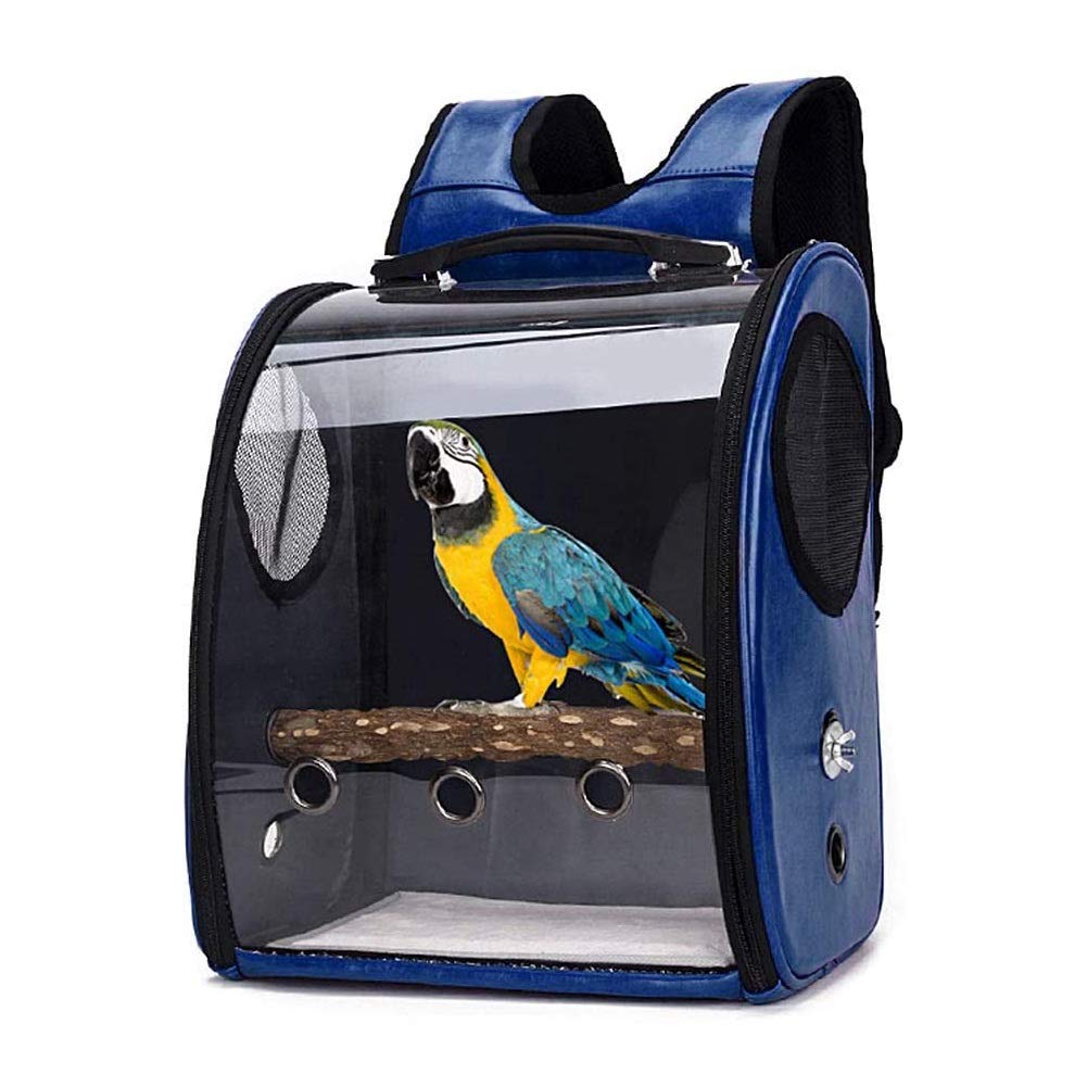 Lightweight Transparent Pet Parrot Carrier - Breathable Travel Backpack for Small Birds & Animals | Portable Space Capsule Design | Perfect for Vet Visits, Air Travel & Outdoor Adventures (Blue)