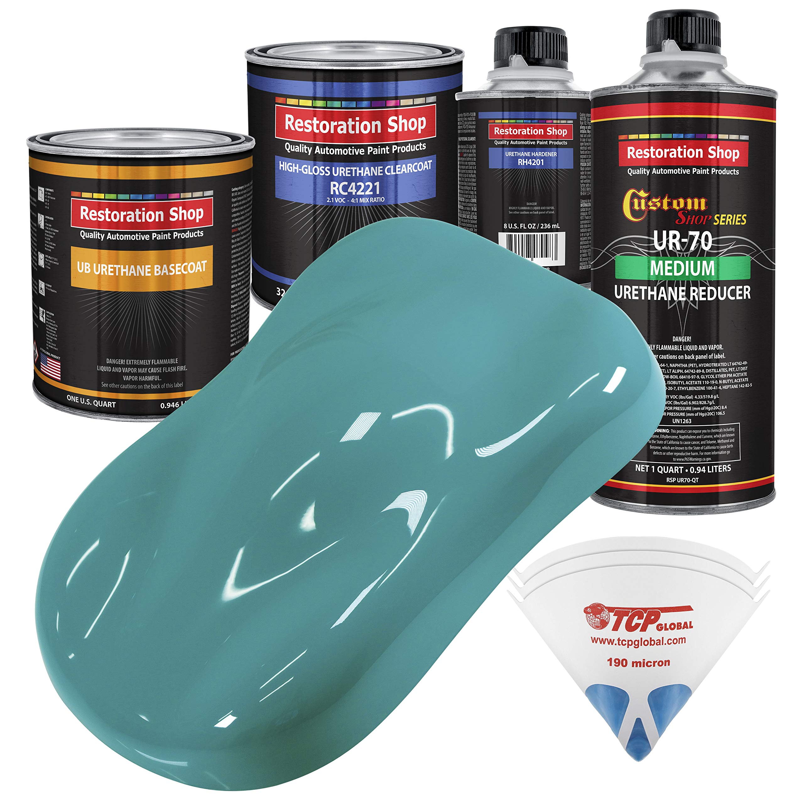 Restoration Shop - Bright Racing Aqua Urethane Basecoat with Clearcoat Auto Paint Kit - Professional High Gloss Automotive Refinishing Coating for Cars, Trucks & Motorcycles - Perfect for DIY Projects & Professional Auto Body Repair