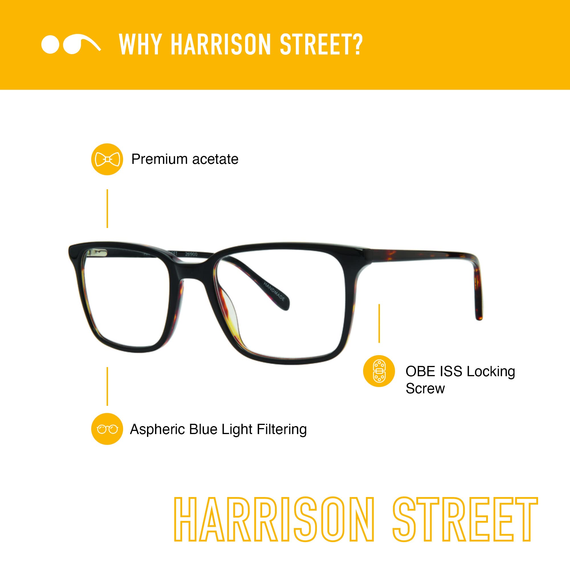 Scojo New York Harrison Street Blue Light Blocking Reading Glasses - Handmade Anti-Scratch Readers for Women & Men - Perfect for Computer Work, Reading & Screen Time