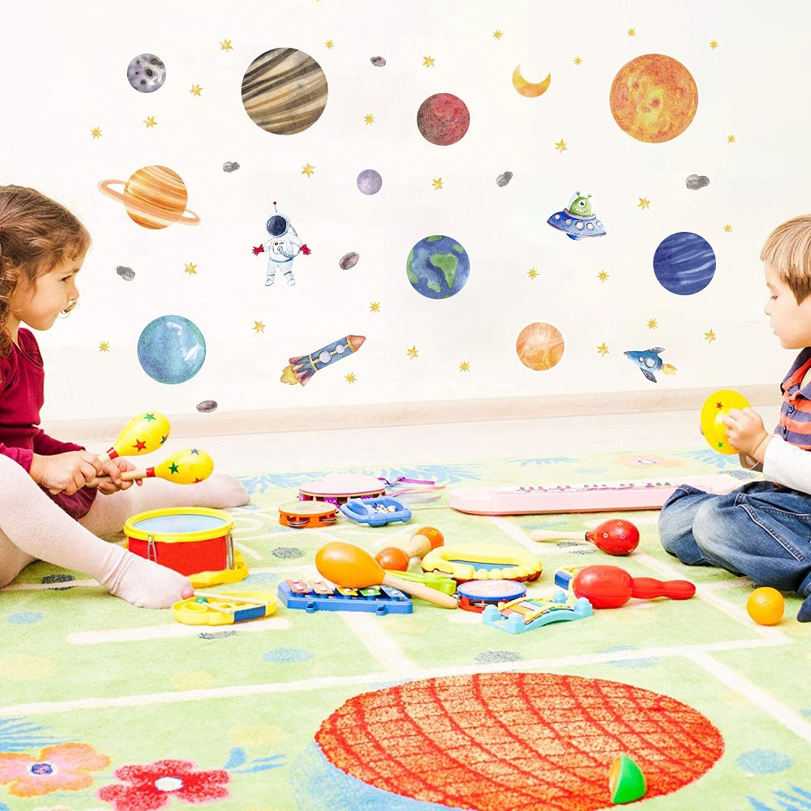 Solar System Wall Stickers for Kids Room - Space Themed Peel & Stick Wall Decals with Planets, Rockets & Astronauts - Perfect for Bedroom, Classroom, Playroom & Teen Girl's Room Decor - Easy DIY Space Art for Learning & Fun