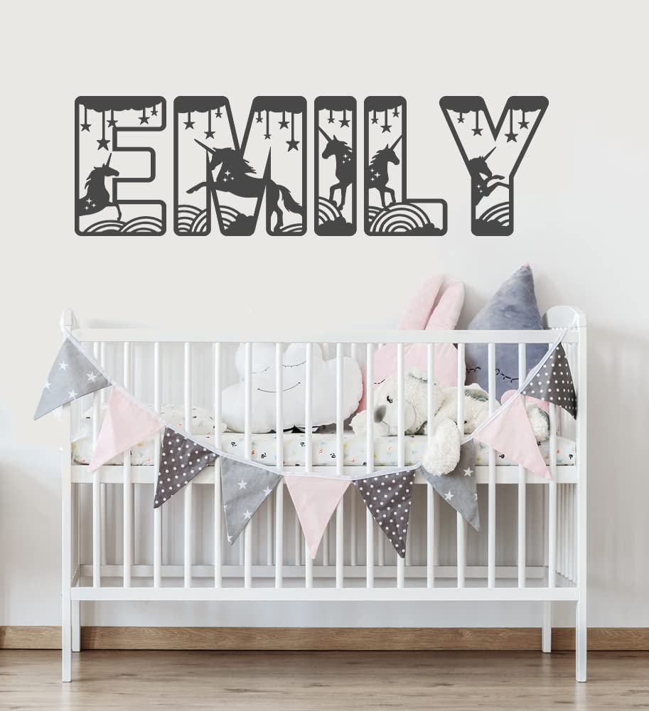Custom Name Unicorn Vinyl Wall Decal Sticker - Rainbow Theme Nursery & Bedroom Decor for Girls - Perfect for Kids' Room, Playroom, and Birthday Party Decorations