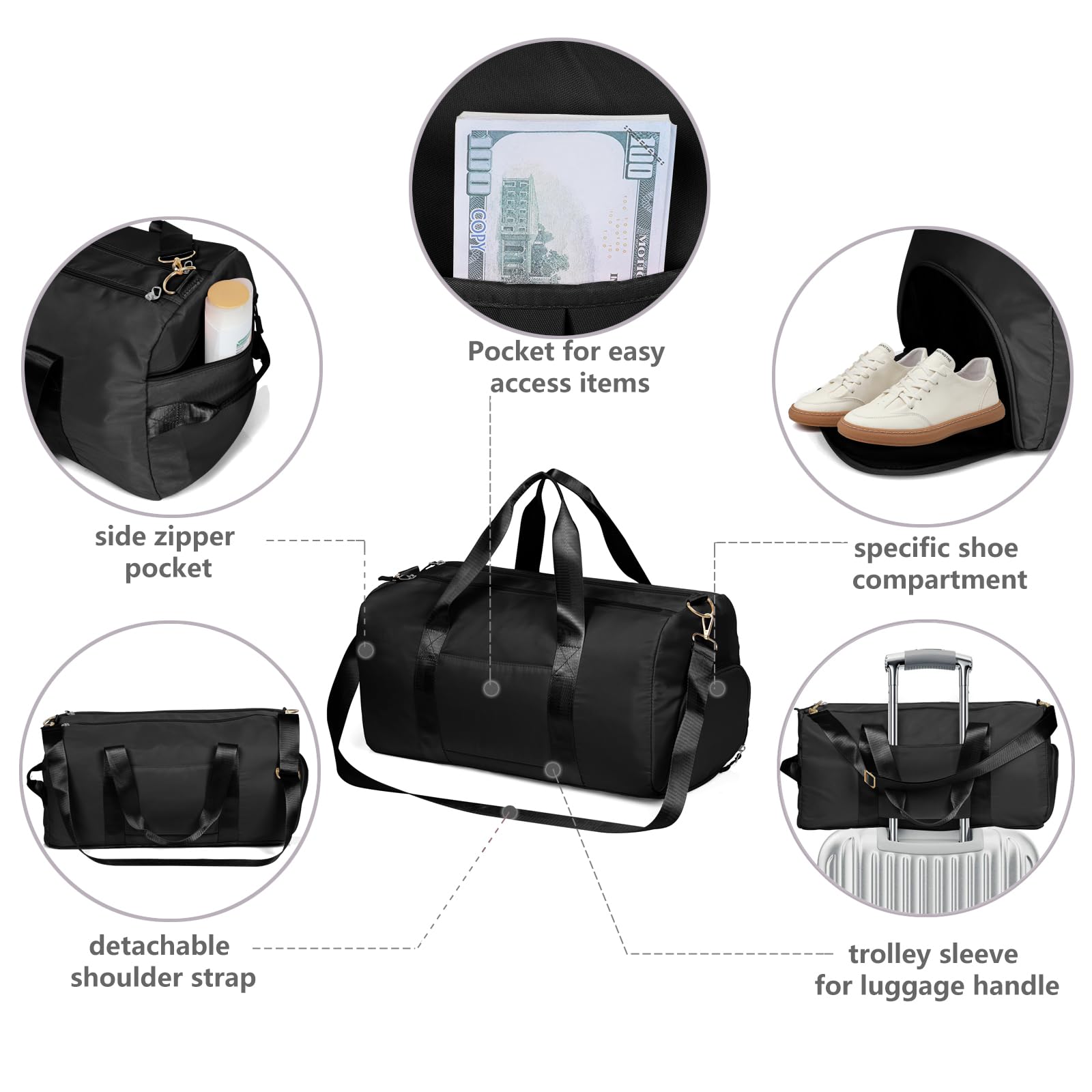 MABROUC Women's Duffle Bag - Large Sports Gym Bag with Wet Pocket & Shoe Compartment - Waterproof Travel Duffel for Overnight Trips, Workout, Yoga & Weekend Getaways