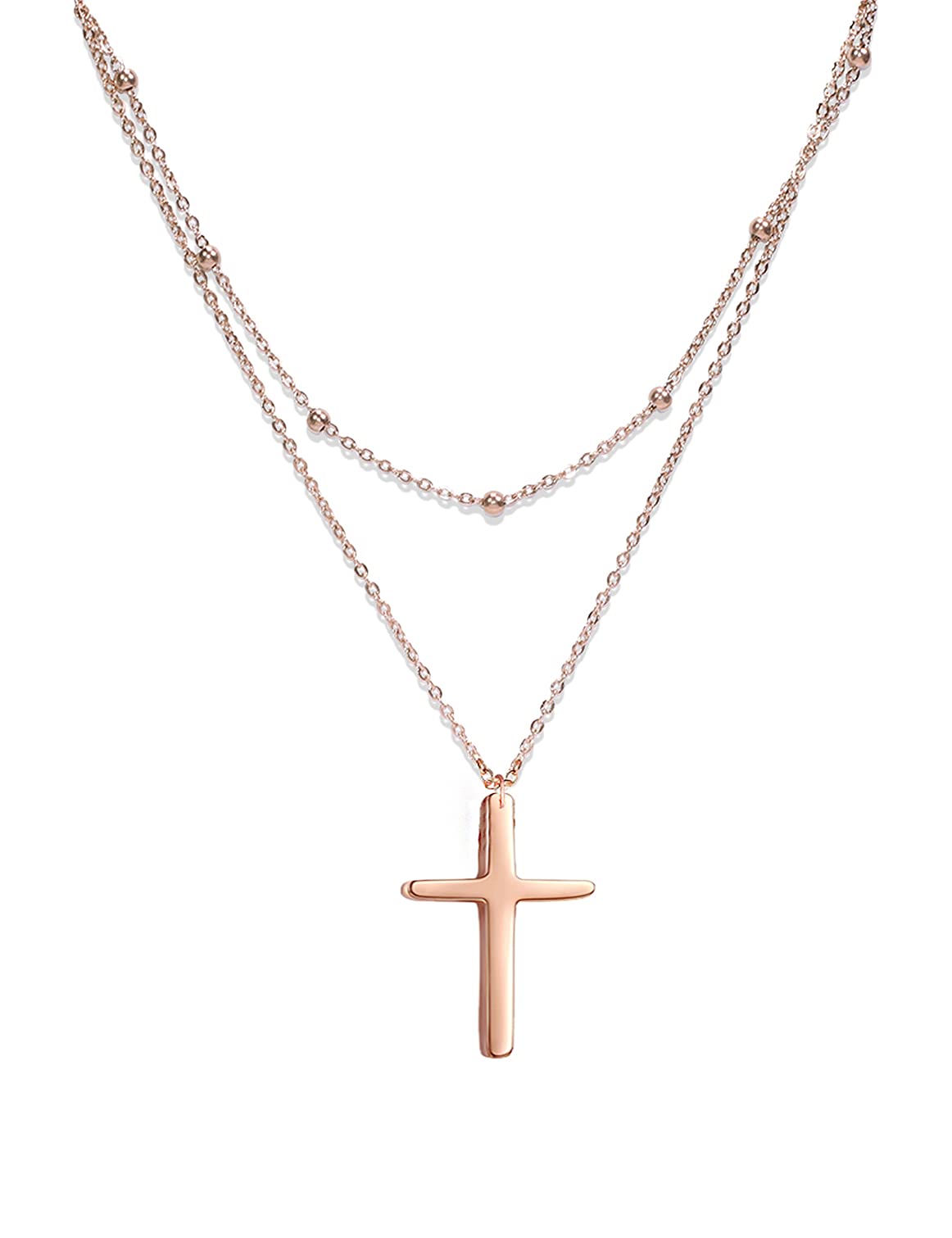 Elegant Rose Gold Layered Necklace for Women - Dainty Coin Choker with Cross, Star & Circle Pendants, Stainless Steel Jewelry Gift for Girls, Ladies & Moms | Perfect for Date Night, Office Wear & Special Occasions