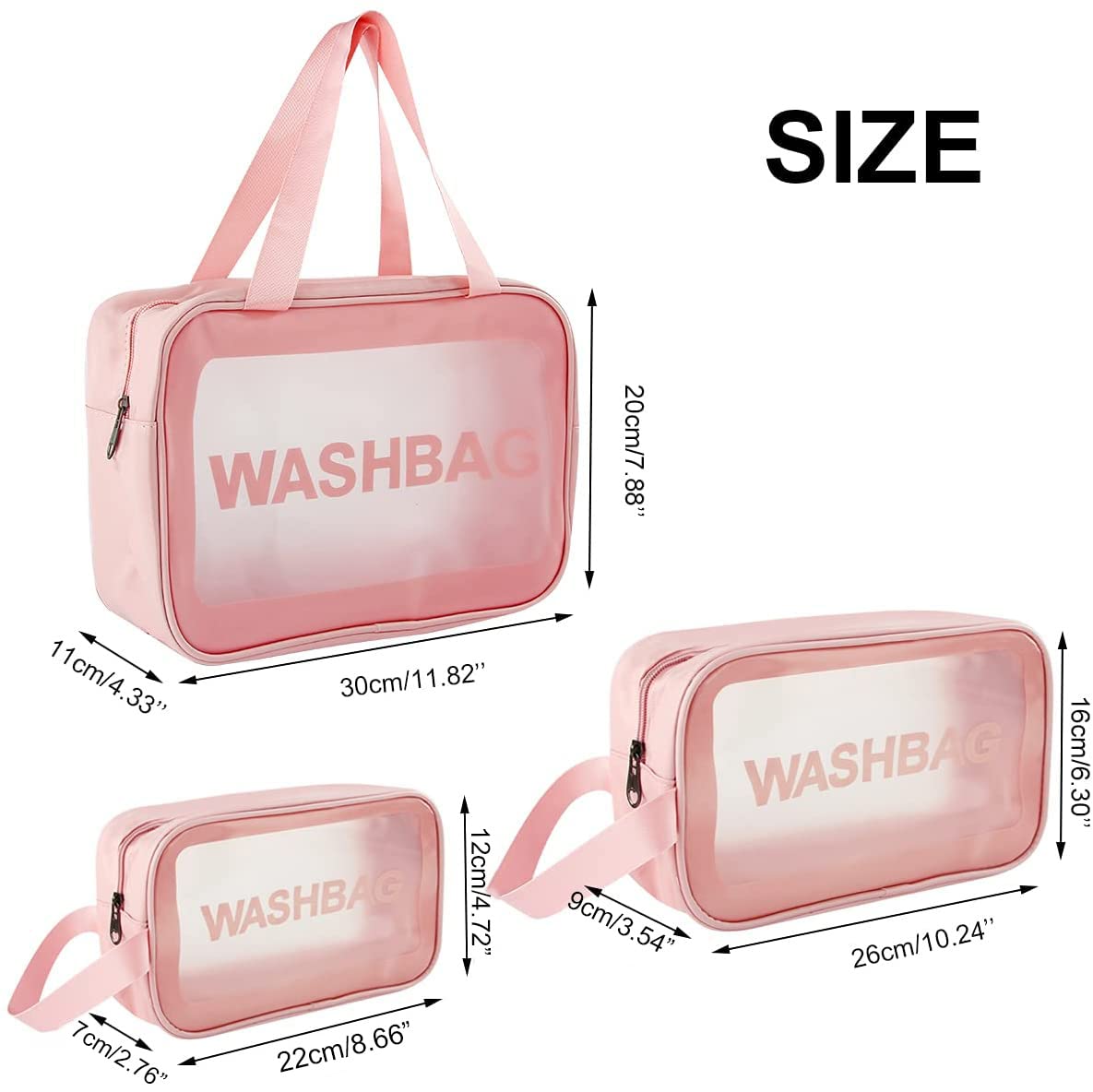 Anayo Frosted Waterproof Cosmetic Bag - Clear Travel Toiletry Organizer with Zipper, PVC Makeup Pouch for Women Men & Kids (Set of 3, Pink) | Perfect for Travel, Gym, Beach & Daily Storage