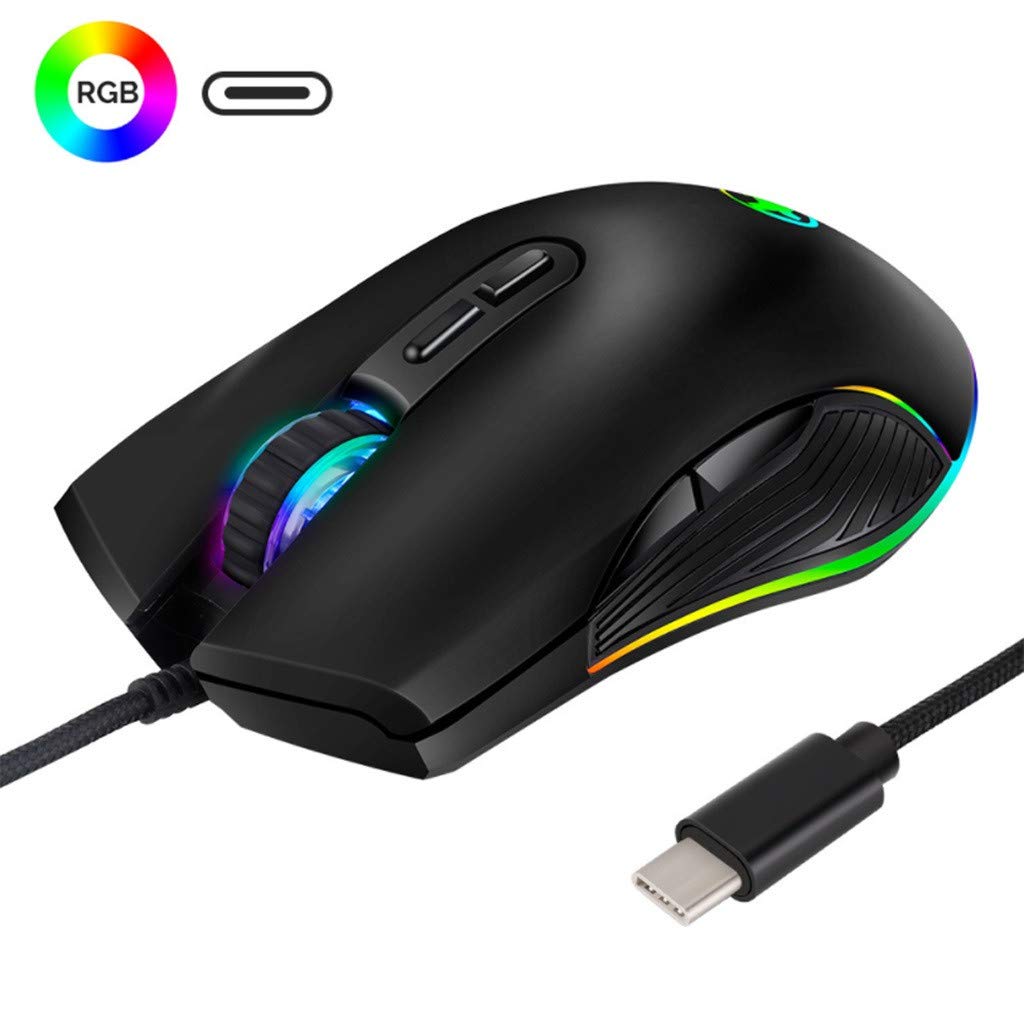 Barcley USB C Mouse - Ergonomic Wired Gaming Mouse with RGB Backlight, 3200 DPI, Compatible with MacBook Pro, MacBook 12
