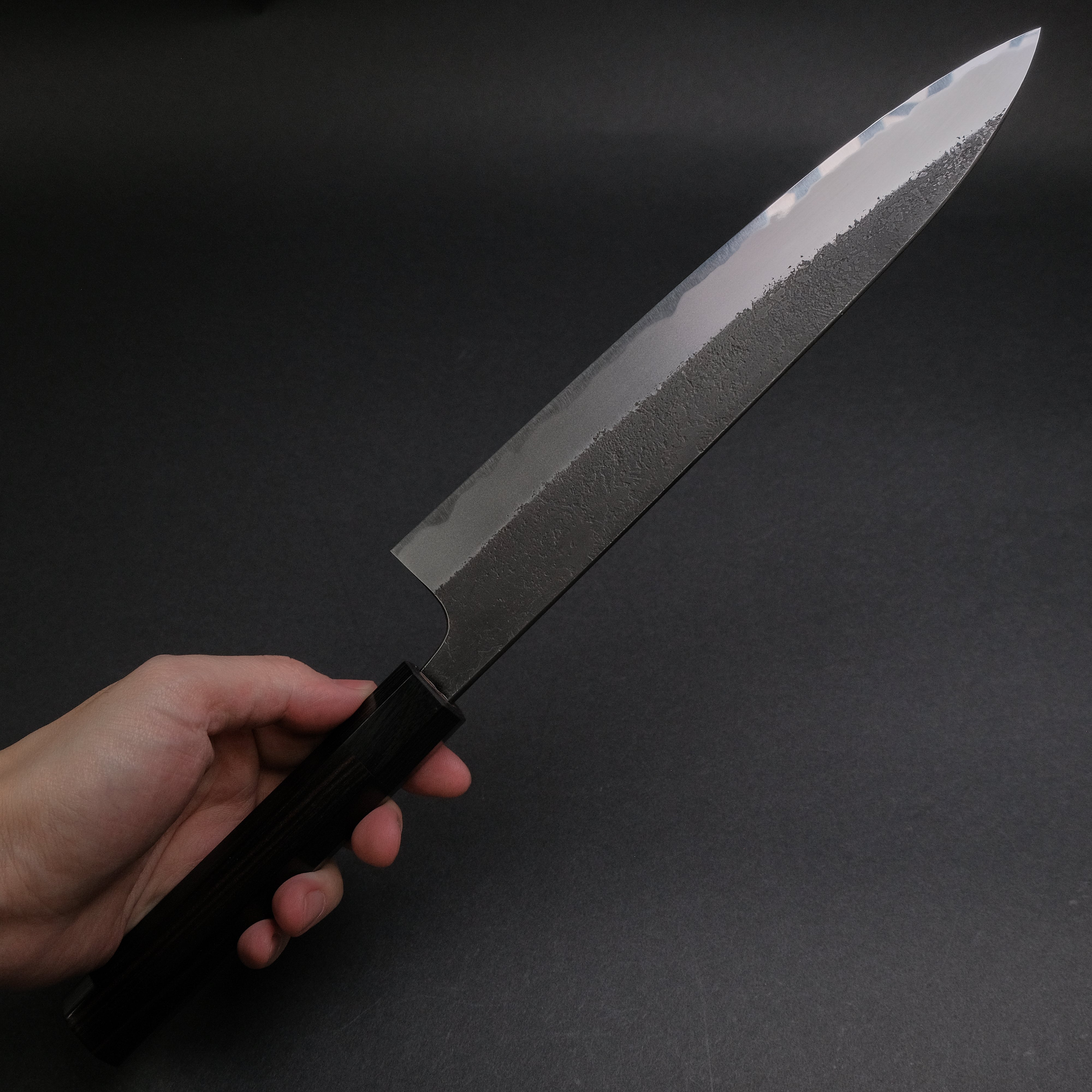 Akifusa Wakui Kurouchi Nashiji Blue #2 Gyuto 240mm Japanese Chef Knife with Ebony Handle - Professional Kitchen Knife for Sushi, Meat Cutting & Precision Cooking (Discounted)