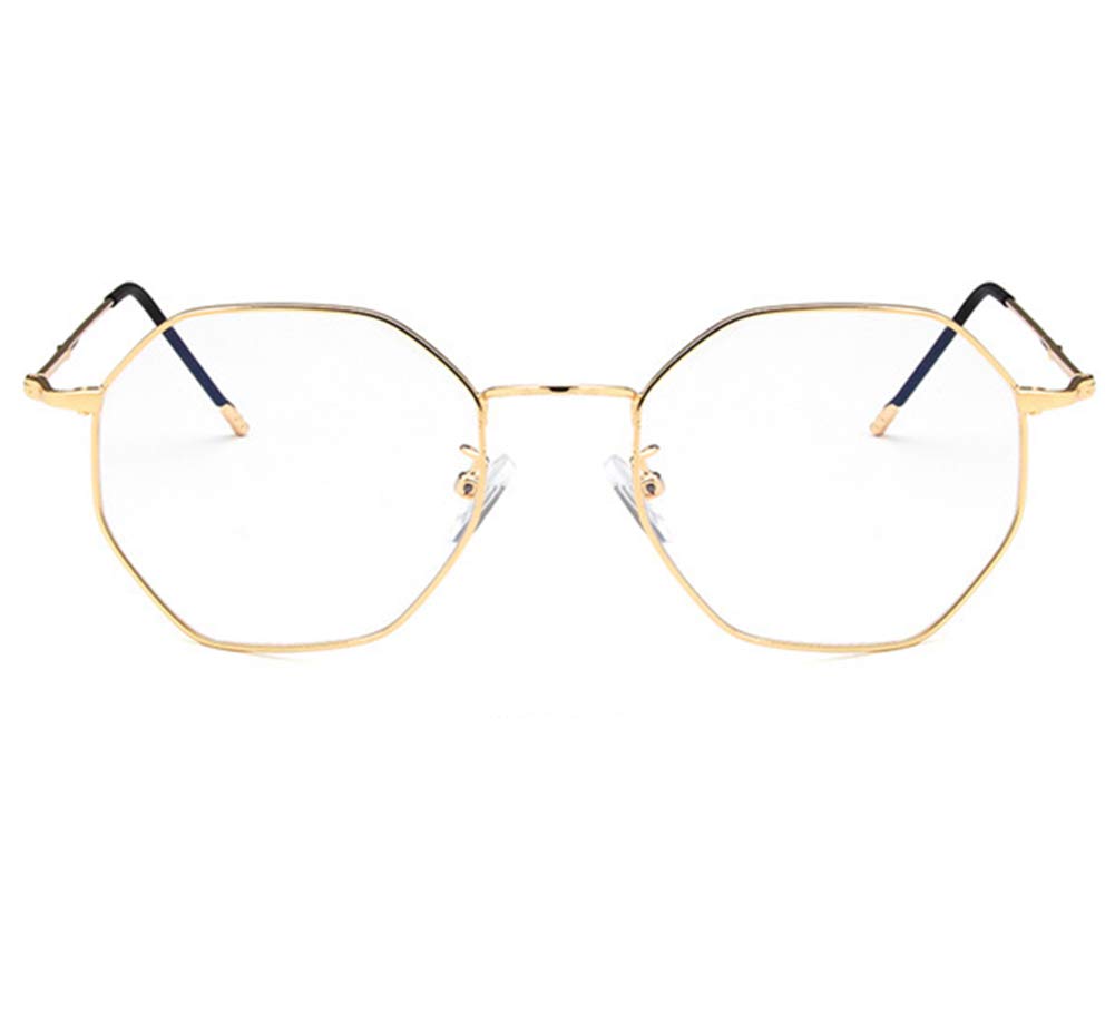 Shiratori Unisex Glasses Frame - Fashion Gold Pink Polygon Full Frame Prescription Eyewear for Men & Women | Perfect for Office, Reading & Daily Wear