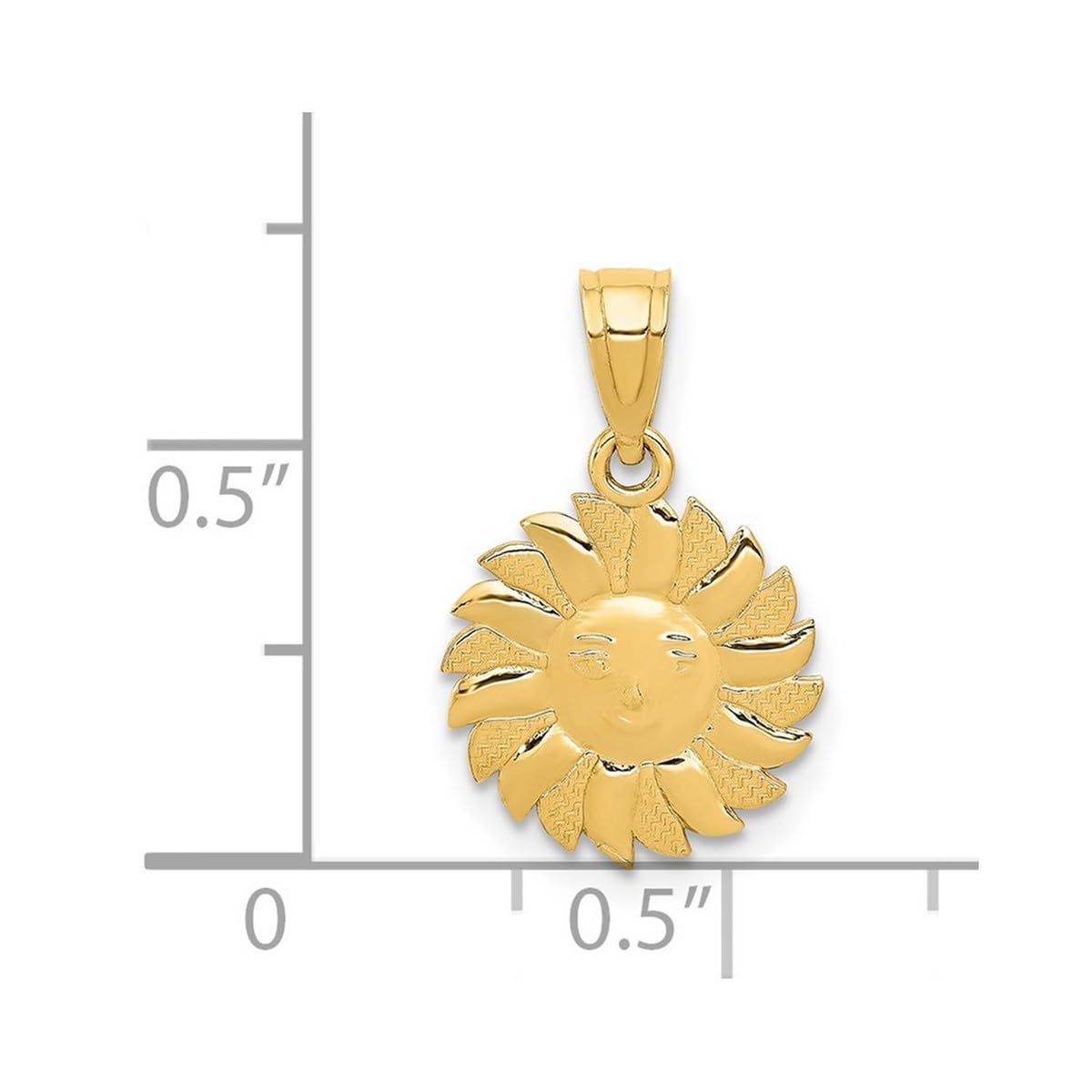 14K Yellow Gold Sun Face Pendant Necklace for Women - 18x12mm Polished Solar Charm Jewelry - Perfect for Everyday Wear, Gifts & Special Occasions