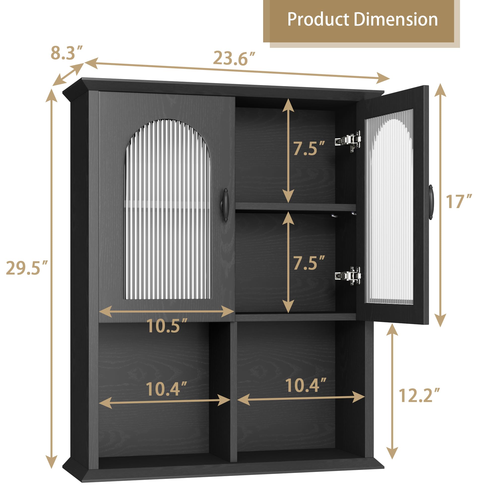Modern Fluted Door Bathroom Wall Cabinet - 23.6