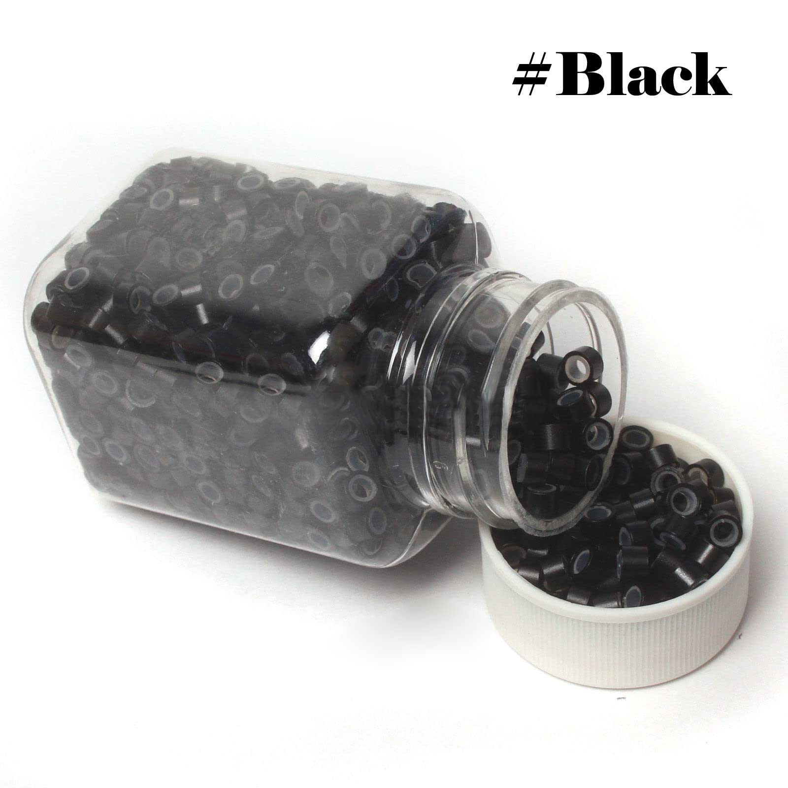 BLUSHIA 100 Black Aluminum Micro Rings with Silicone Beads for Hair Extensions - Secure Feather Hair Extensions for Natural Look (Great for Daily Styling & Special Occasions)
