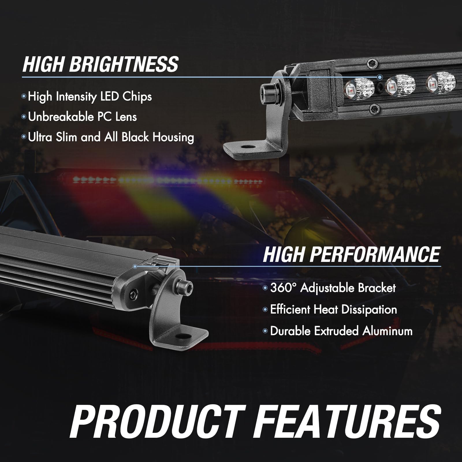 30 Inch LED Chase Light Bar with Strobe, Brake, Reverse & Turn Signals - Universal UTV Rear Chase Light for Can-Am, Polaris RZR, Ranger, SxS, Pickup & 4x4 Vehicles (Red/Amber/Blue) - Perfect for Off-Roading, Night Driving & Emergency Signaling