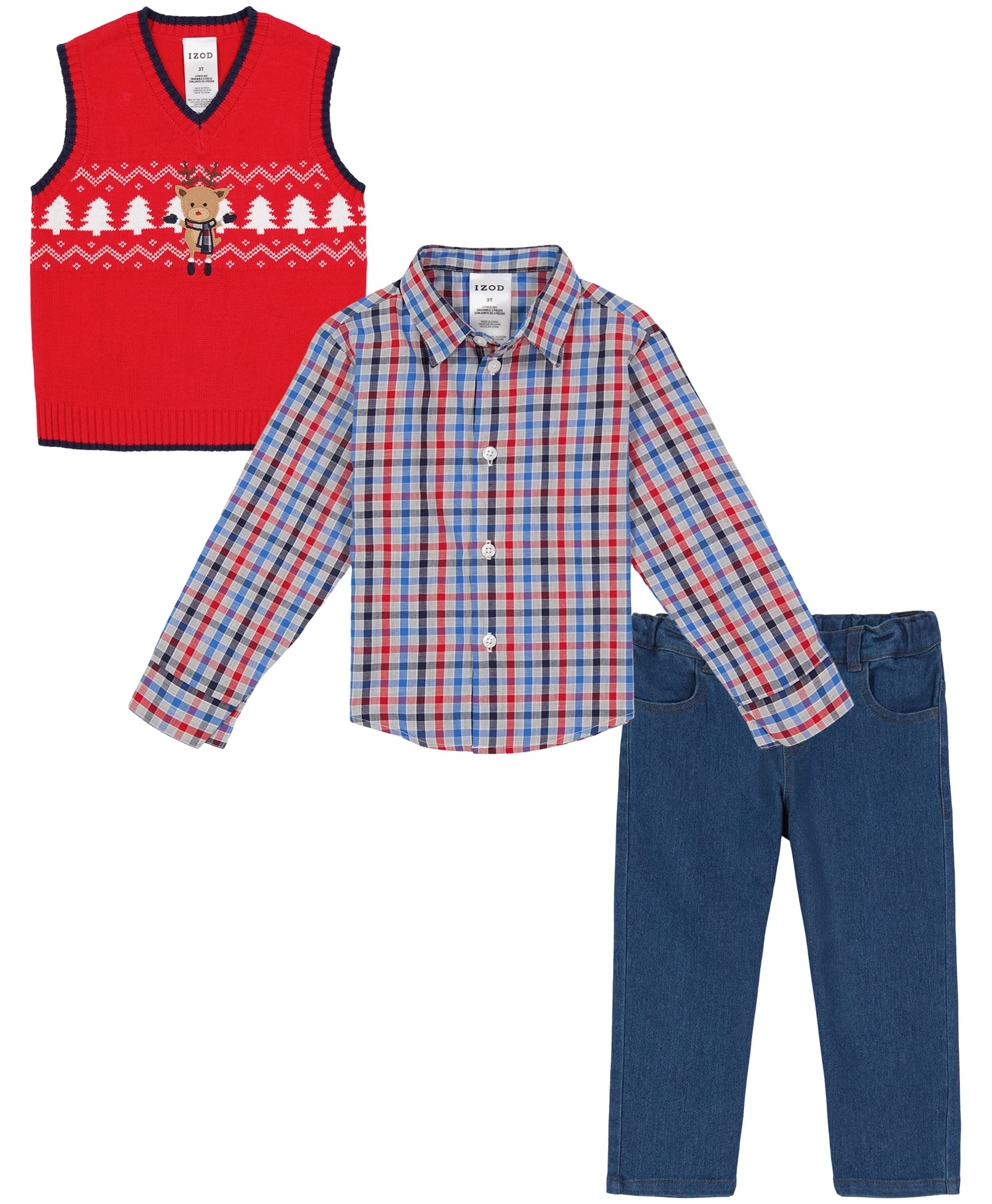 Izod Baby Boys' 3-Piece Sweater Vest Set - Soft Knit Outfit for Infant & Toddler Boys - Perfect for Holidays, Family Photos & Special Occasions
