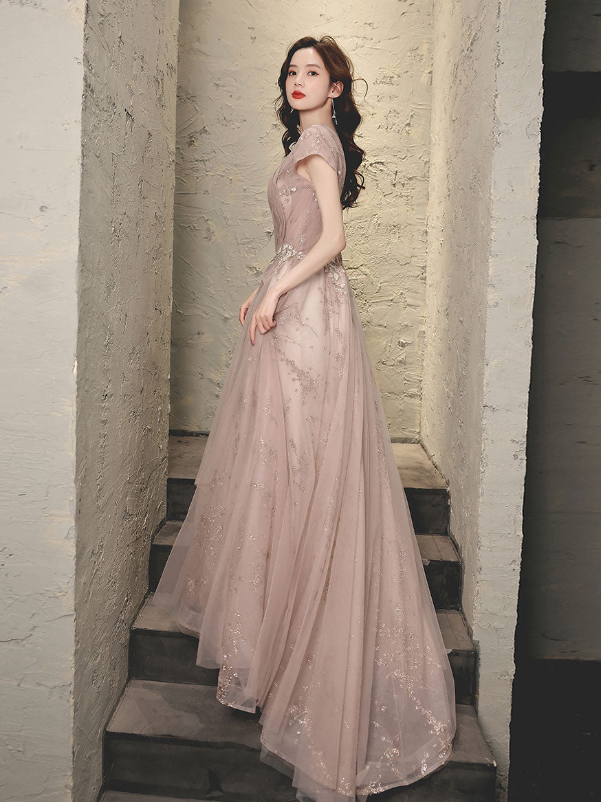 Elegant Pink Tulle Lace Long Prom Dress for Women - Formal Evening Gown for Homecoming, Wedding, Quinceañera & Special Occasions
