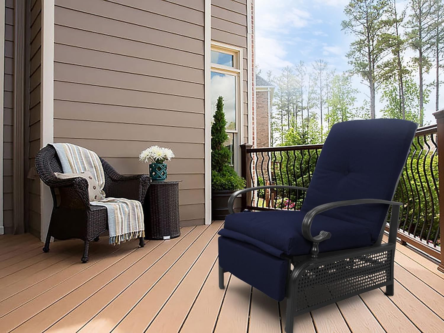 Kozyard Adjustable Outdoor Patio Reclining Lounge Chair with Cushion - Heavy Duty Extendable Metal Frame Recliner for Sunbathing, Reading & Relaxing - Perfect for Poolside, Backyard, Beach & Garden (Navy Blue)