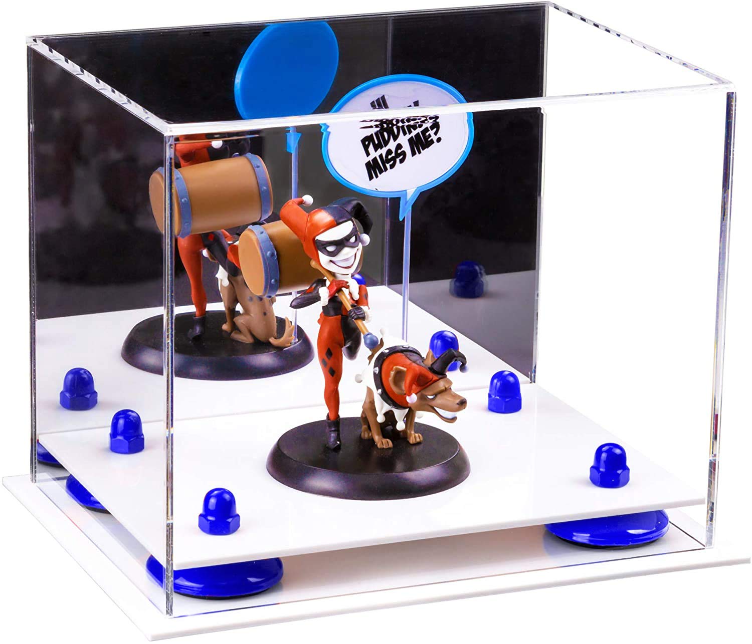 Acrylic Display Case with Mirror - 8.25x6x6.75 Inch Small Rectangle Box, Dark Blue Risers & White Base (V45/A003) - Perfect for Jewelry, Collectibles & Retail Displays