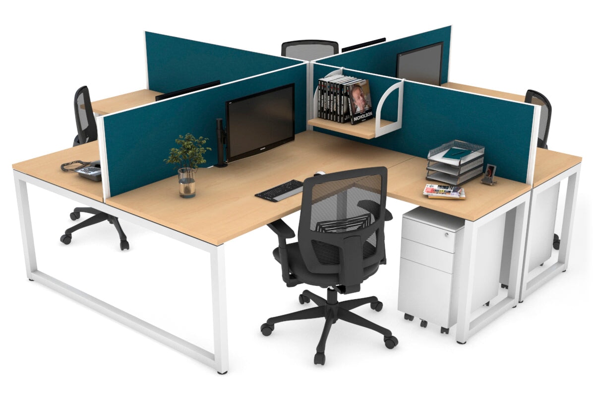 Quadro Loop Legs 4-Person Corner Workstation Desk - 1600L x 1800W with Cable Management Scallop | Office Furniture for Collaborative Workspaces & Team Meetings