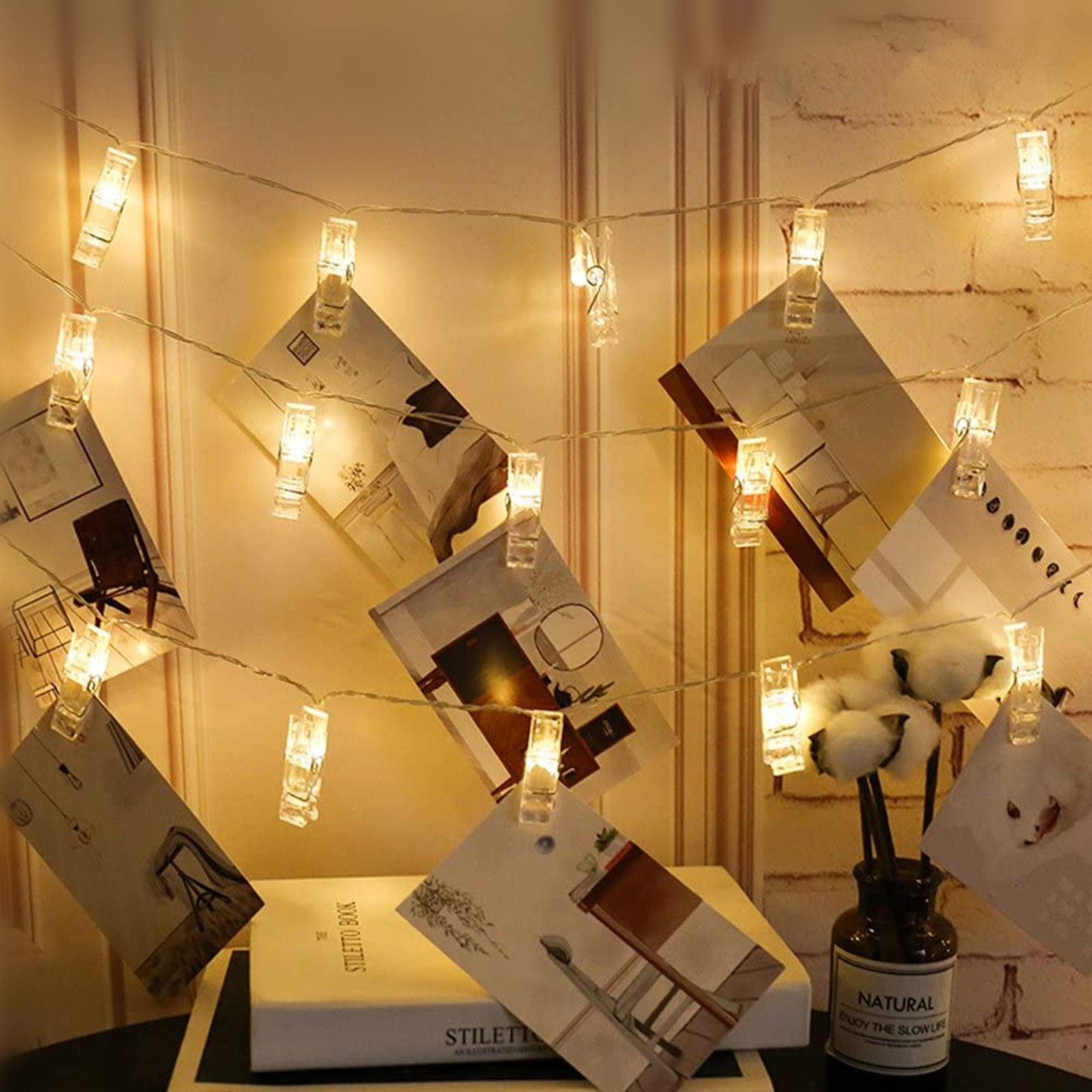 Twinkle Star 10 ft 20 LED Battery Operated Fairy String Lights with Clips - Perfect for Hanging Photos, Cards, Artwork in Bedrooms, Weddings, Parties & DIY Home Decor