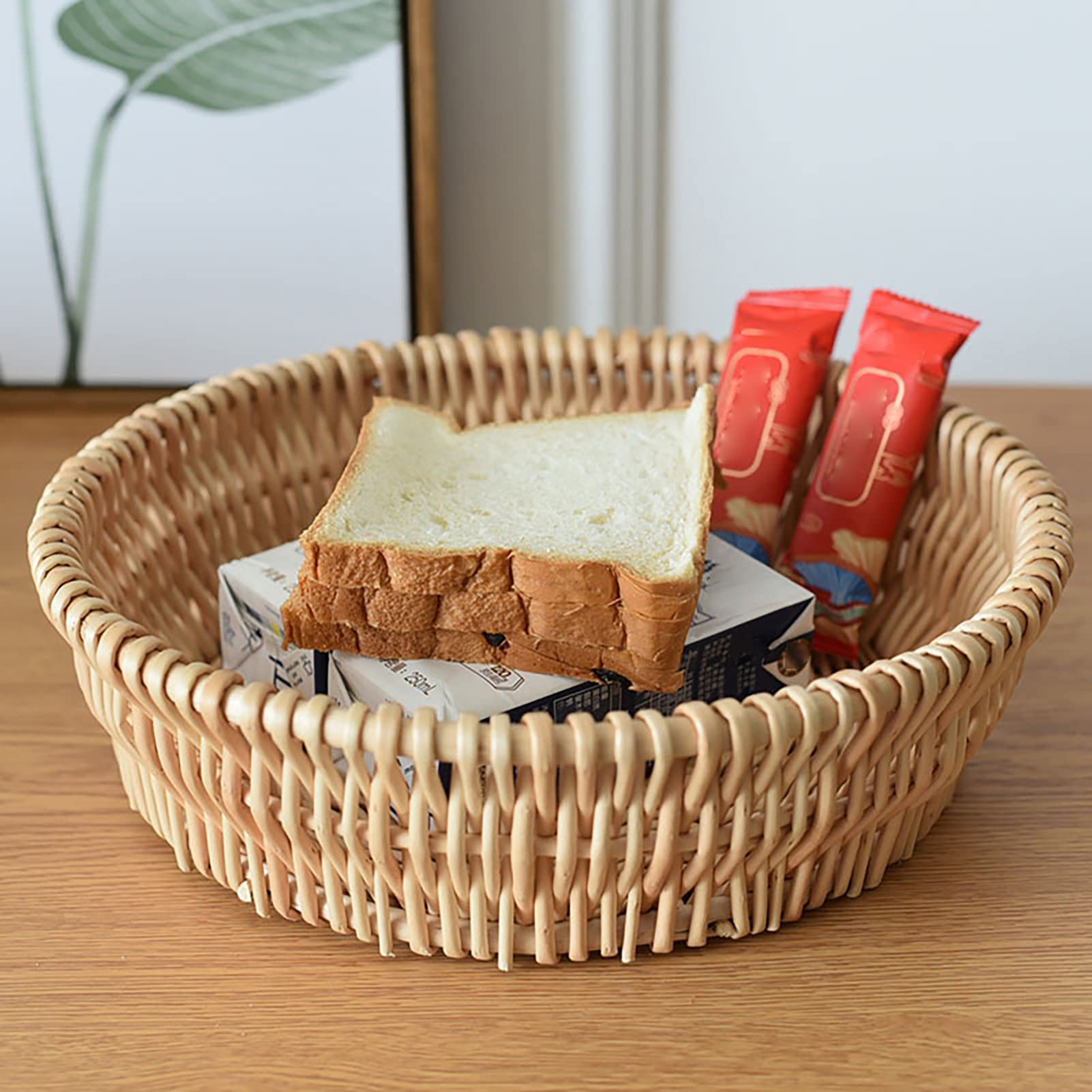 Handmade Round Wicker Bread Basket - Small Woven Rattan Serving Tray for Fruits, Vegetables & Home Storage | Perfect for Kitchen, Dining Table & Picnic Use