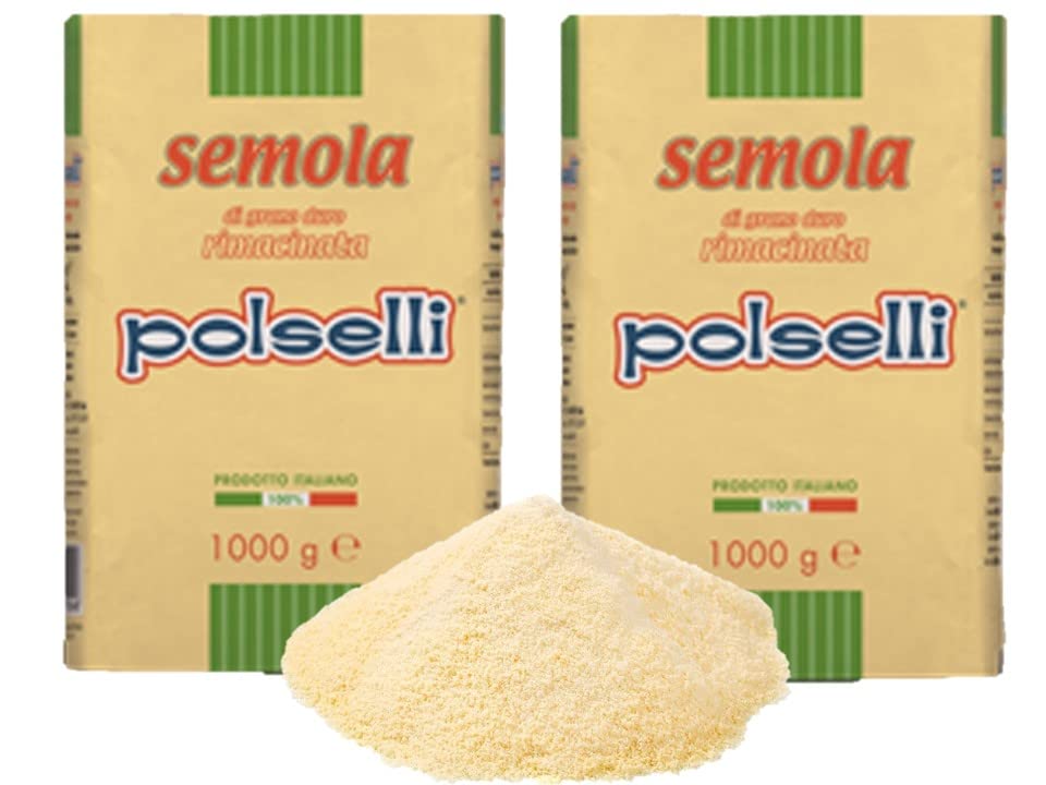 POLSELLI 2 Pack x 1kg Semolina Flour - Premium Durum Wheat Semolina for Baking Bread, Pizza & Pasta | Perfect for Italian Recipes & Homemade Cooking