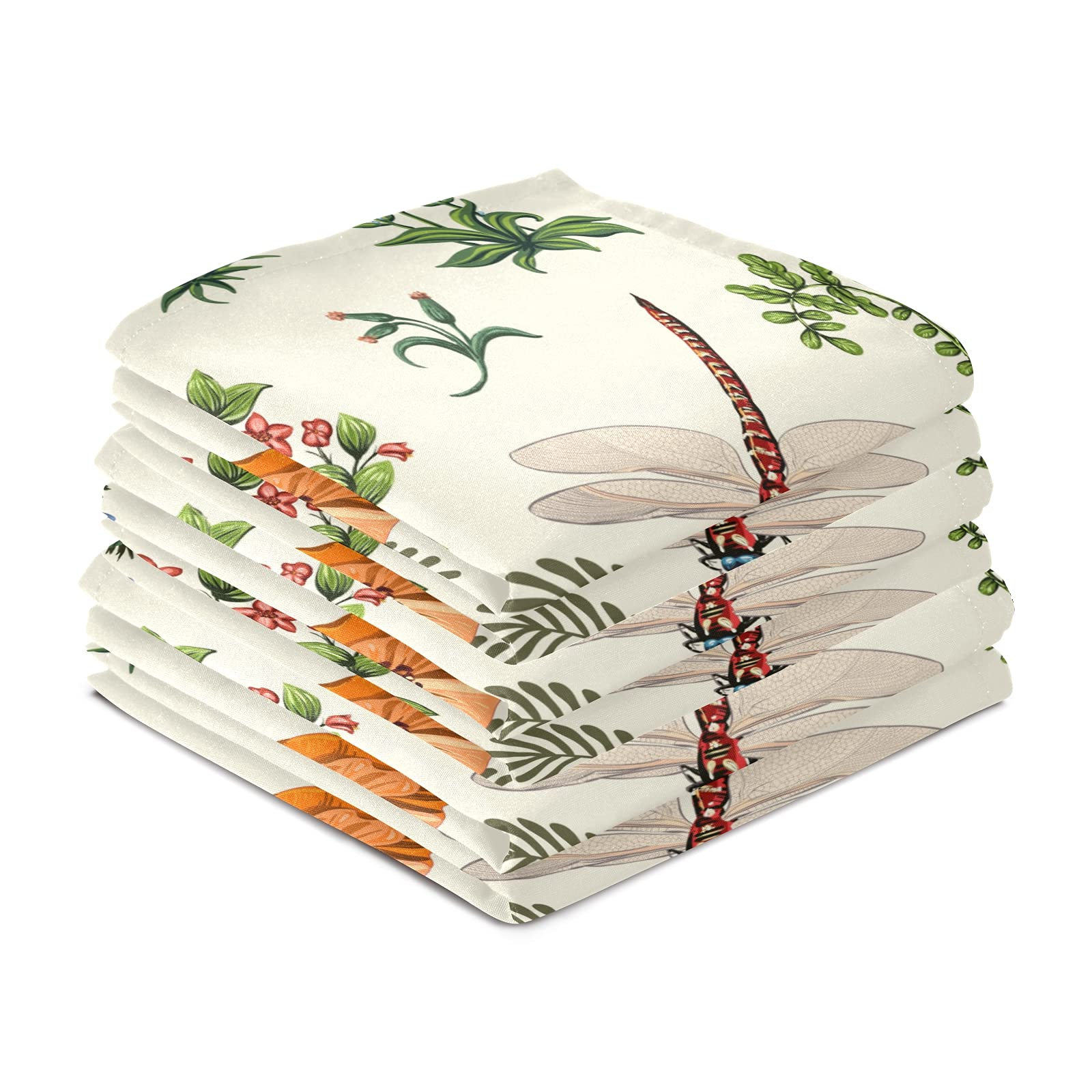 Premium 18x28 Inch Super Absorbent Lint-Free Kitchen Towels Set of 4 - Floral Design with Dragonfly, Butterfly, Sunflower & Carnation Patterns | Soft Dish Cloths for Tea Bar, Bath & Kitchen Accessories | Perfect for Daily Cleaning, Dish Drying & Home Decor
